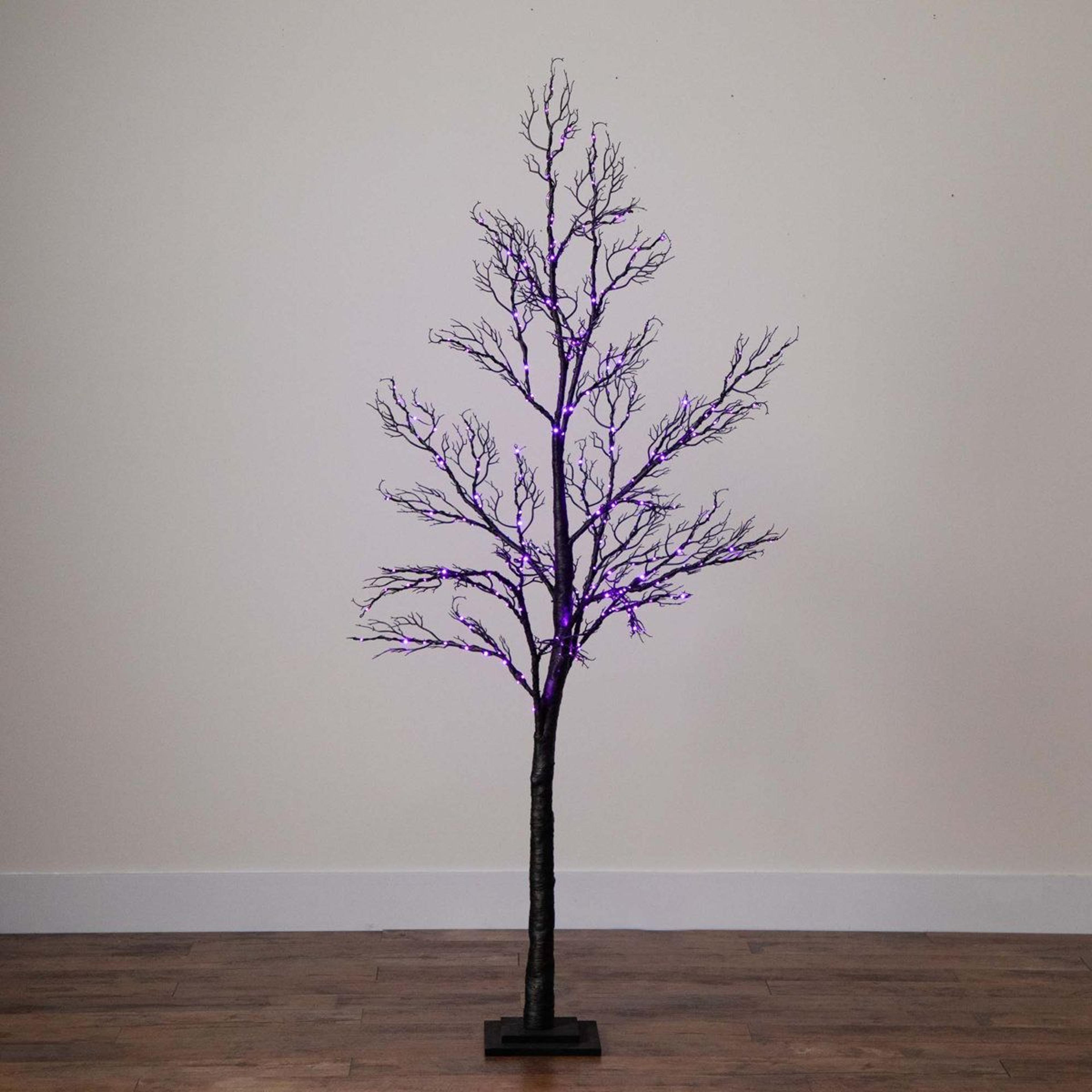 pre lit halloween artificial twig tree with orange and purple led lights