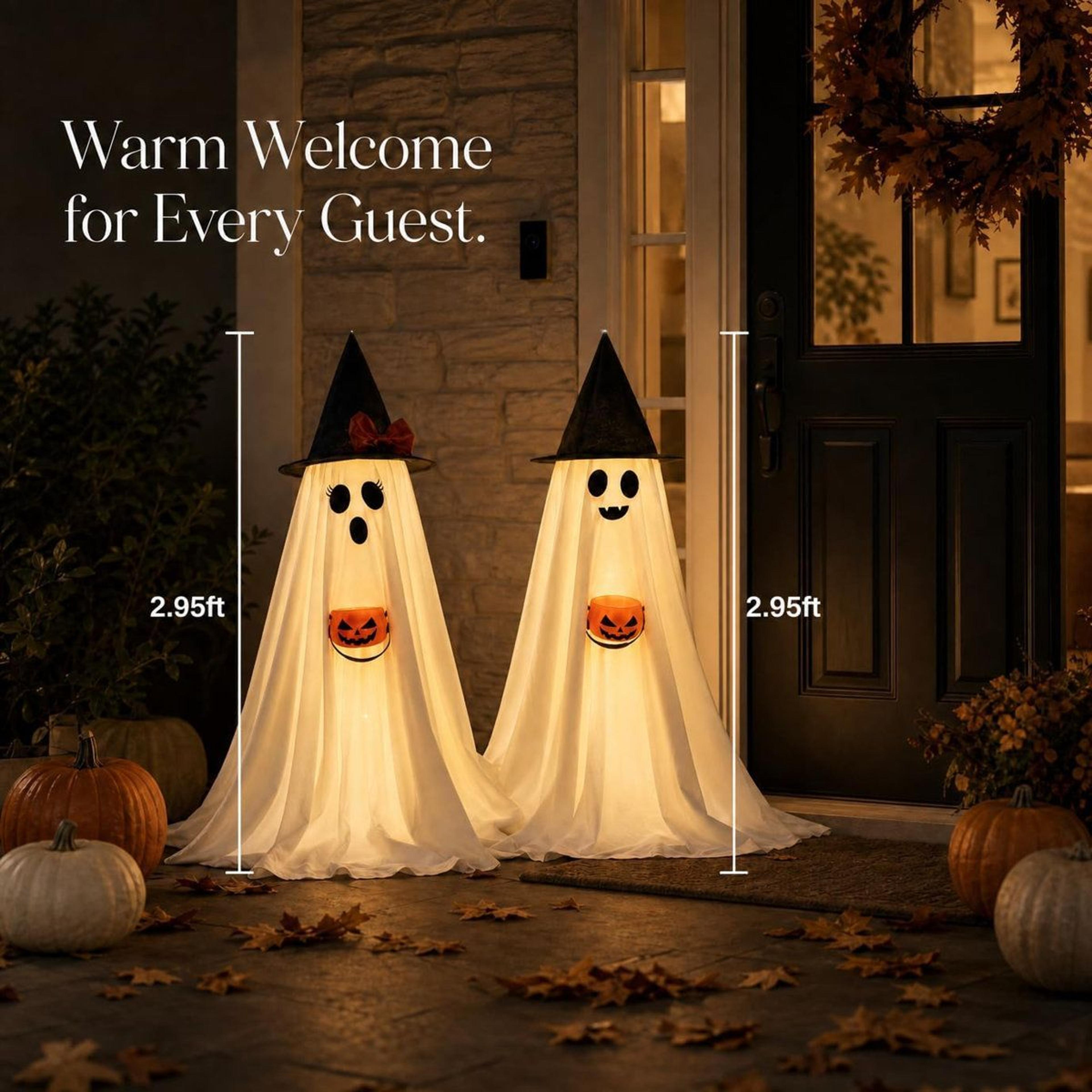 Halloween LED Ghost Decorations With Witch Hats And Pumpkin Buckets 4