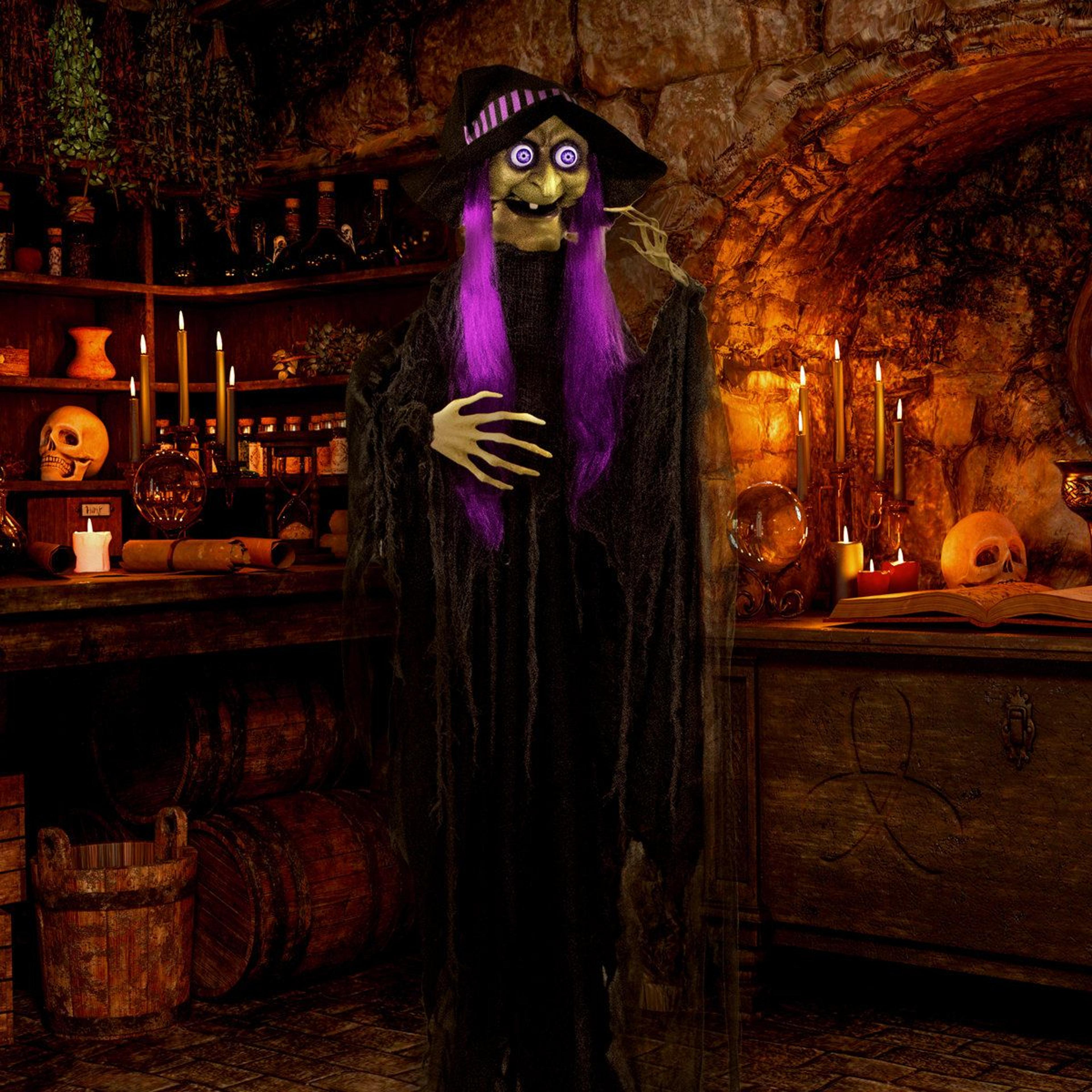Talking Witch Halloween Animatronic With Touch Activated Lights And Sound 2