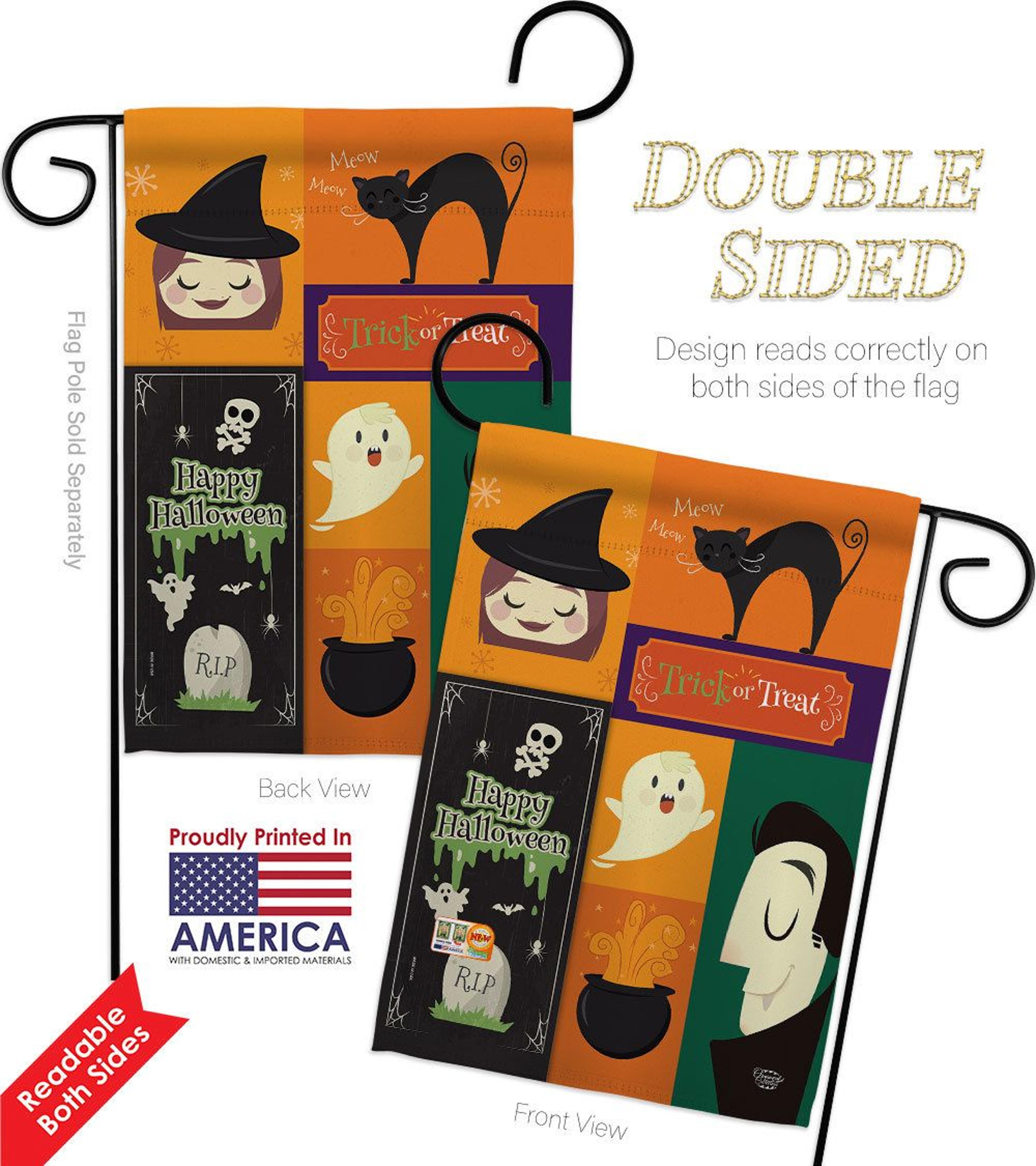 Double Sided Halloween Flag Set With Metal Pole Weather Resistant Polyester 1