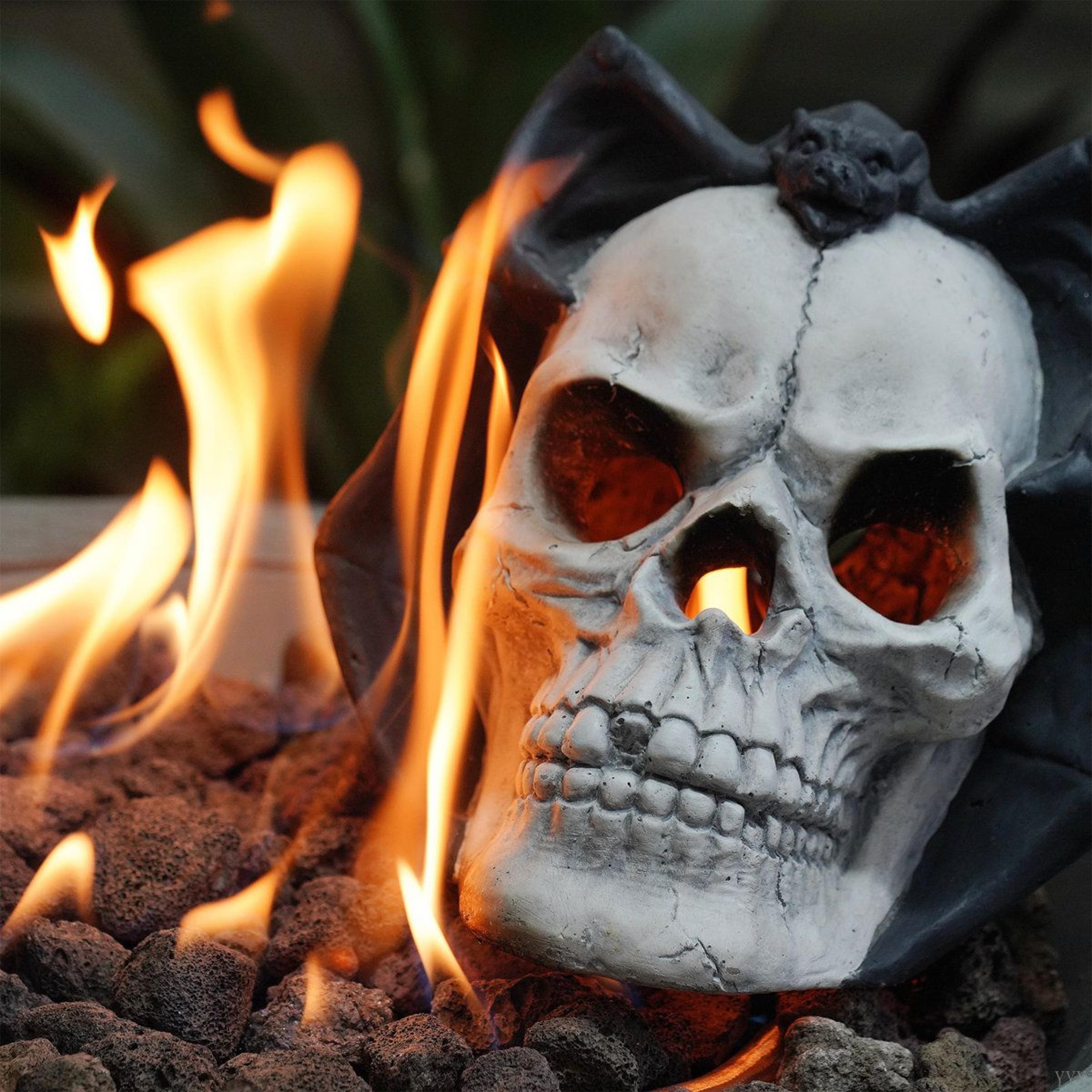 Demon Skull Fire Pit Gas Log For Outdoor Fireplaces And Halloween Decor 5
