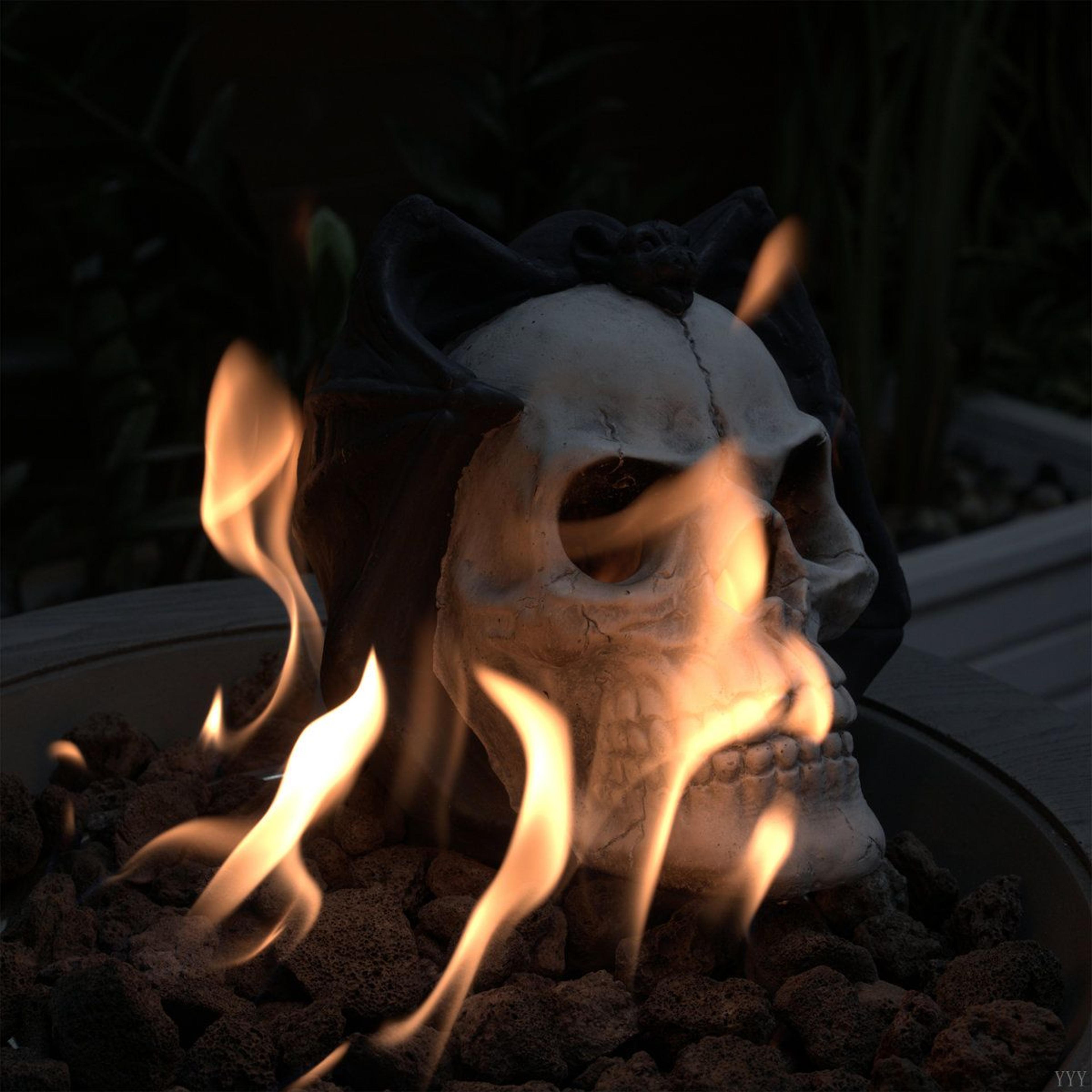 Demon Skull Fire Pit Gas Log For Outdoor Fireplaces And Halloween Decor 4
