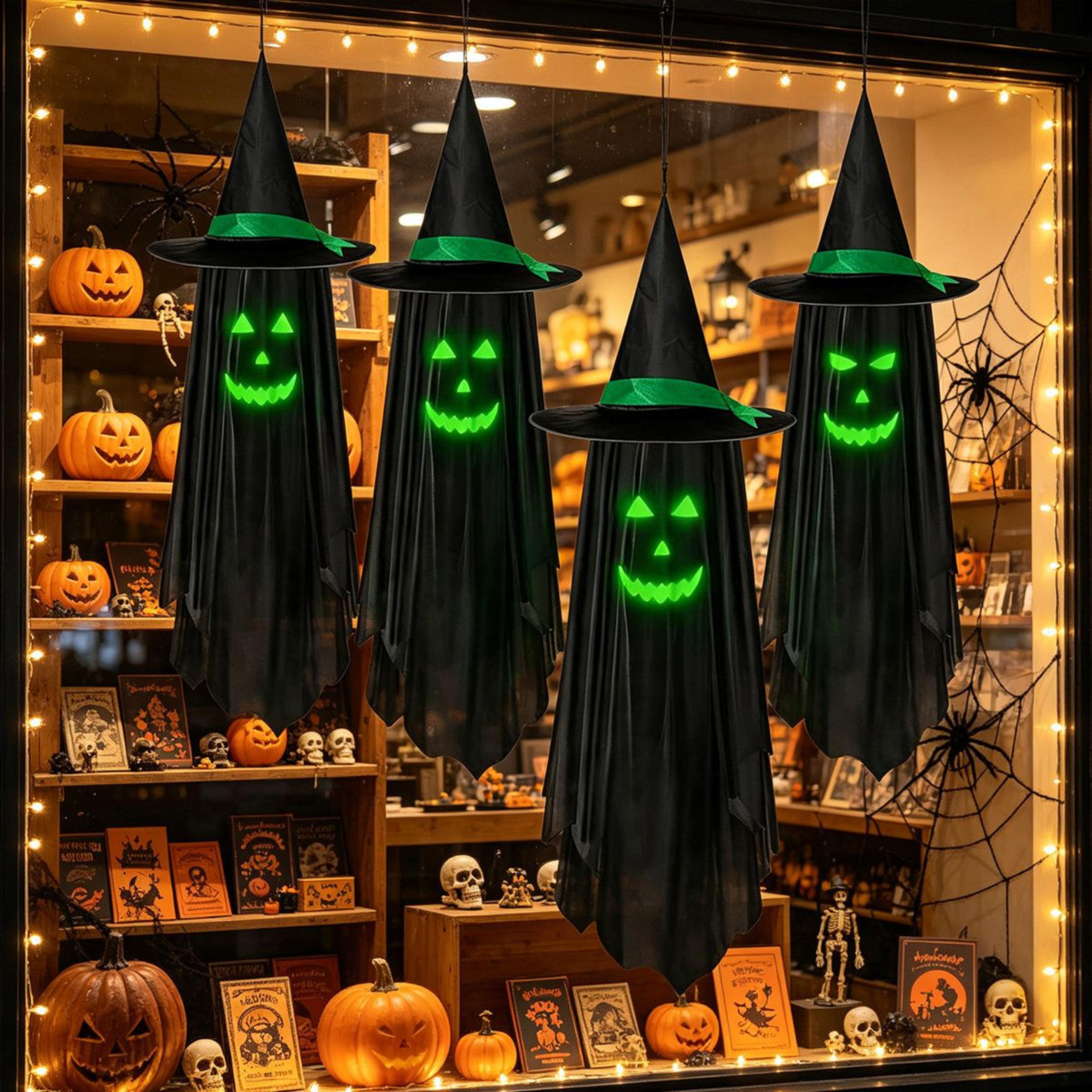 Halloween Hanging Ghost Decorations With Glow In The Dark Faces 6