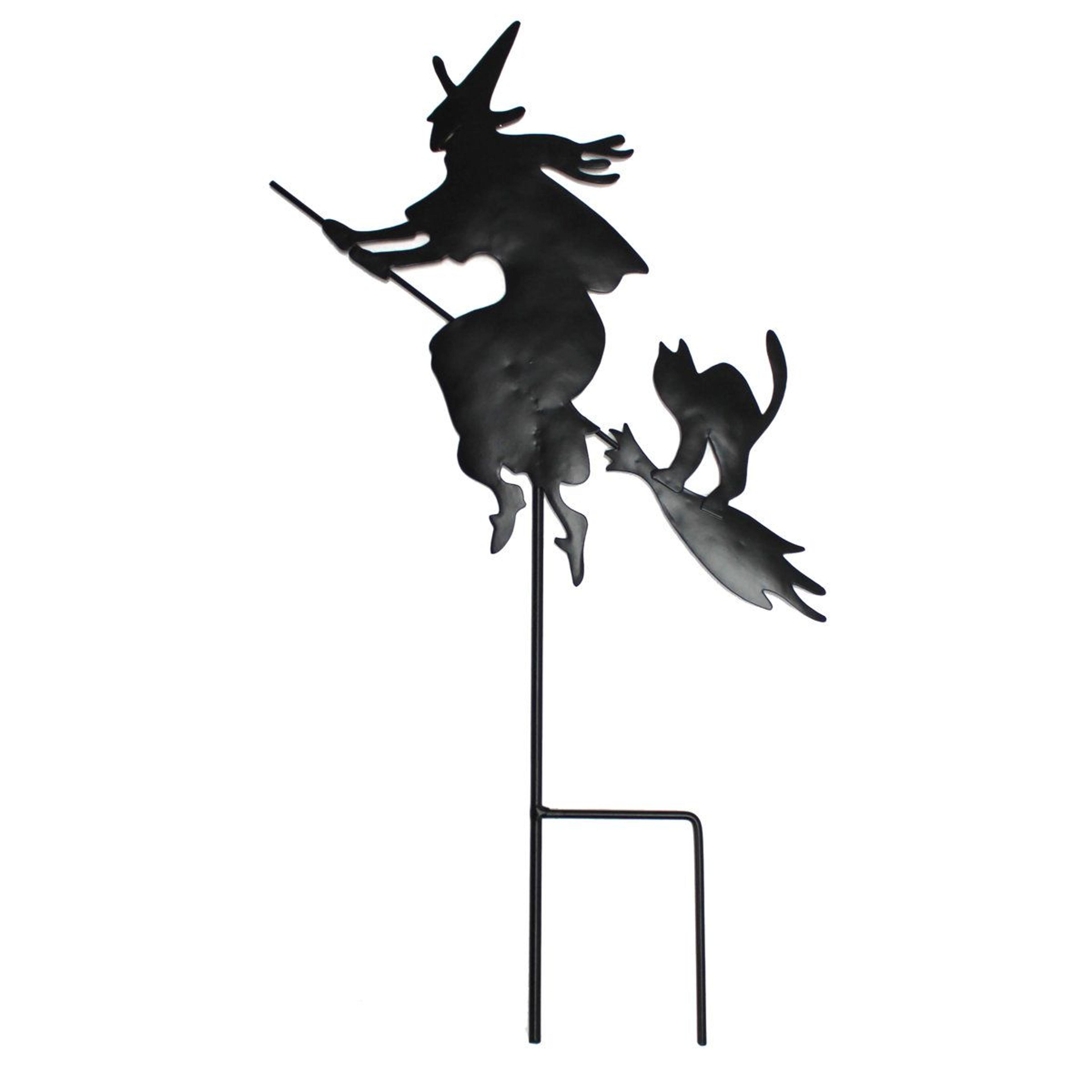 halloween witch and cat metal garden stakes