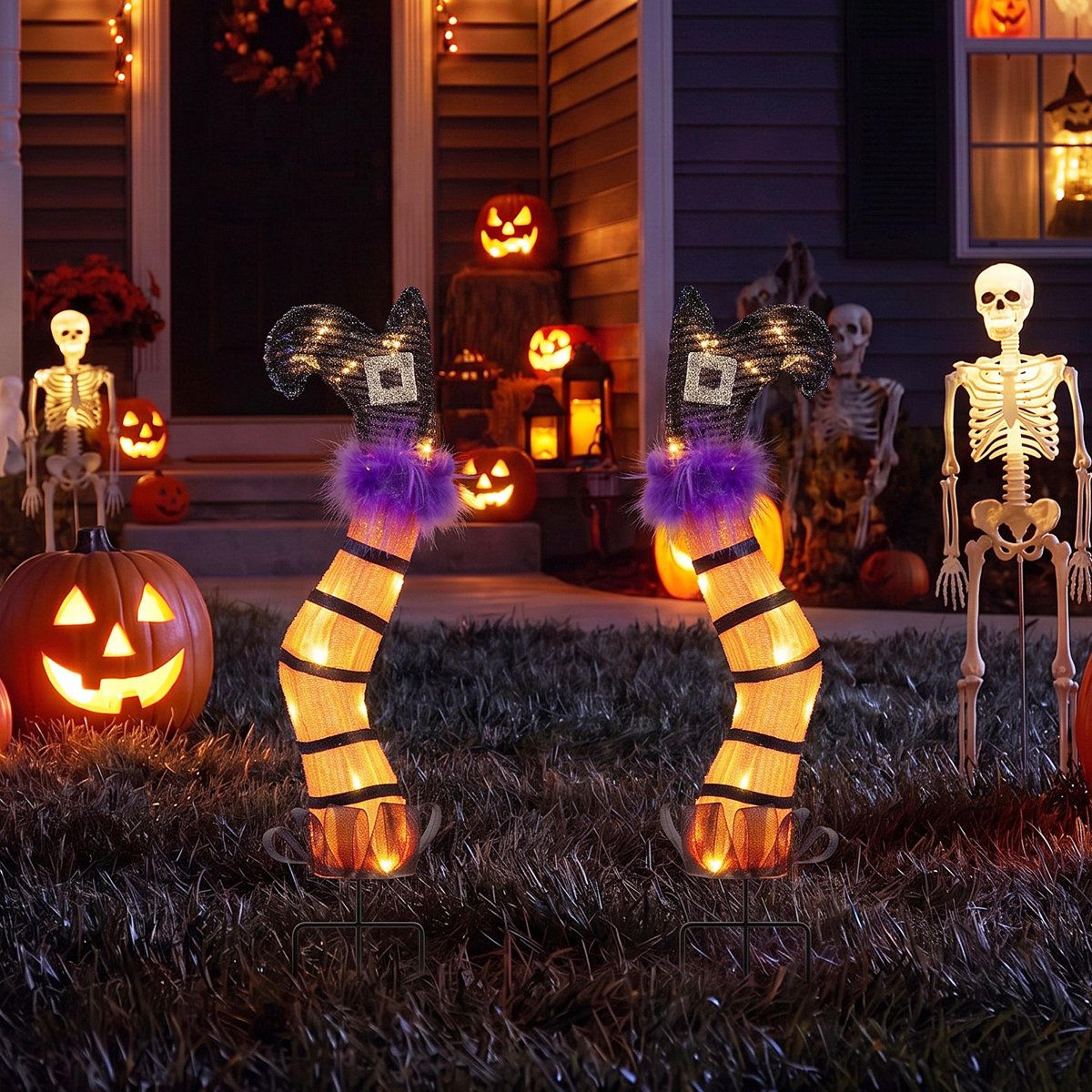 Pre Lit Halloween Witch Legs With LED Lights And Yard Stakes 5