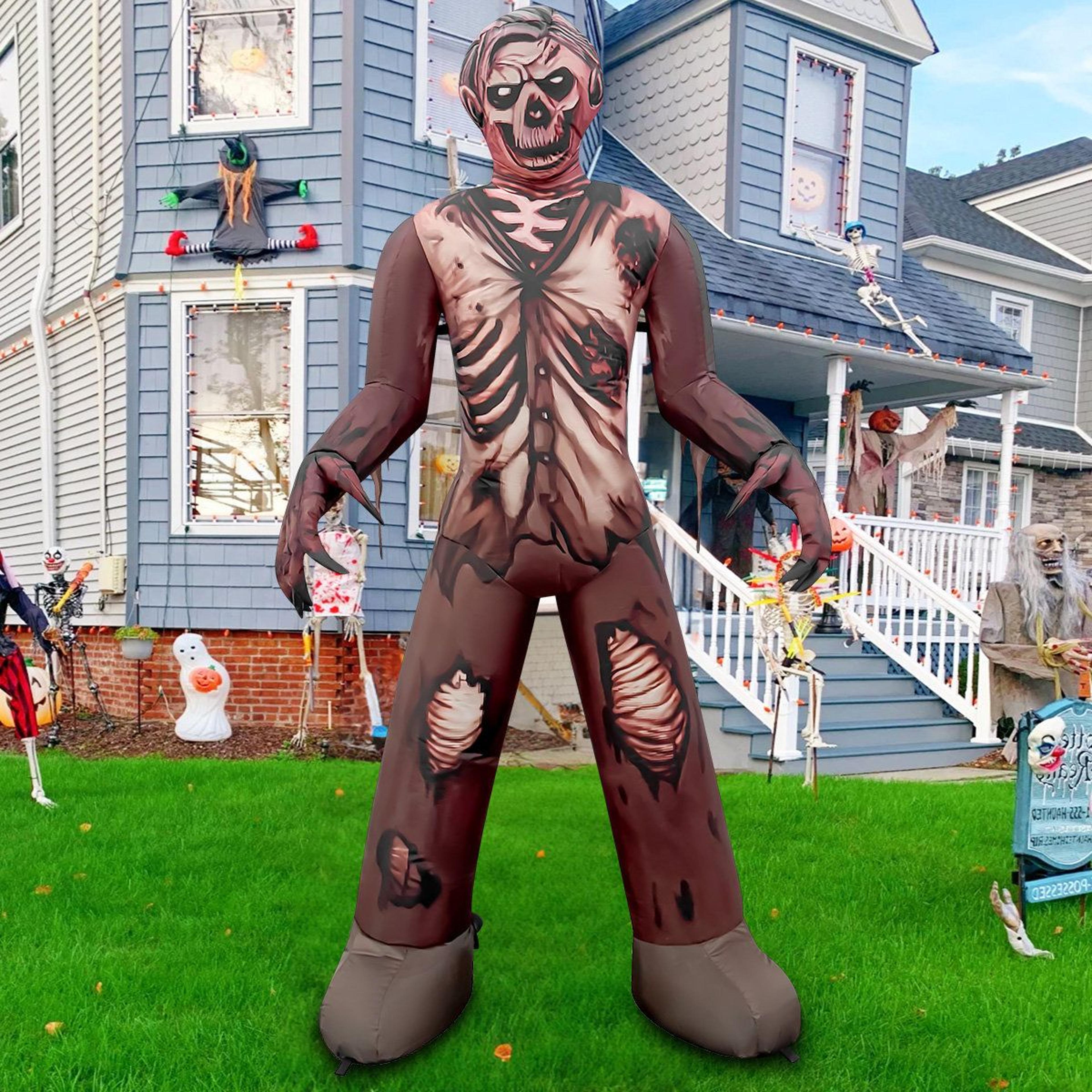 halloween inflatable zombie with tilting head and led lights