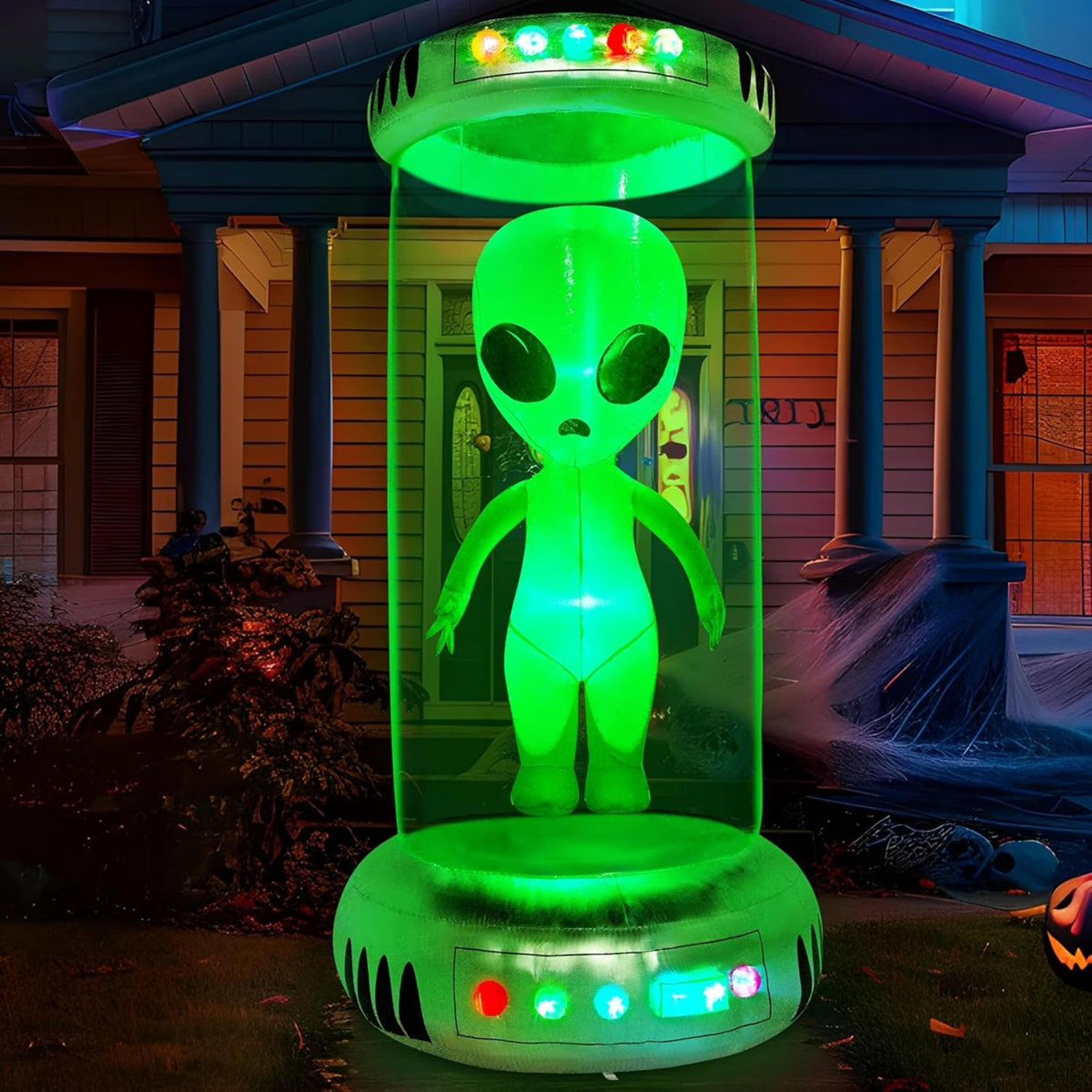 Halloween Inflatable Alien Decoration With Lights Green Plug In Display 4