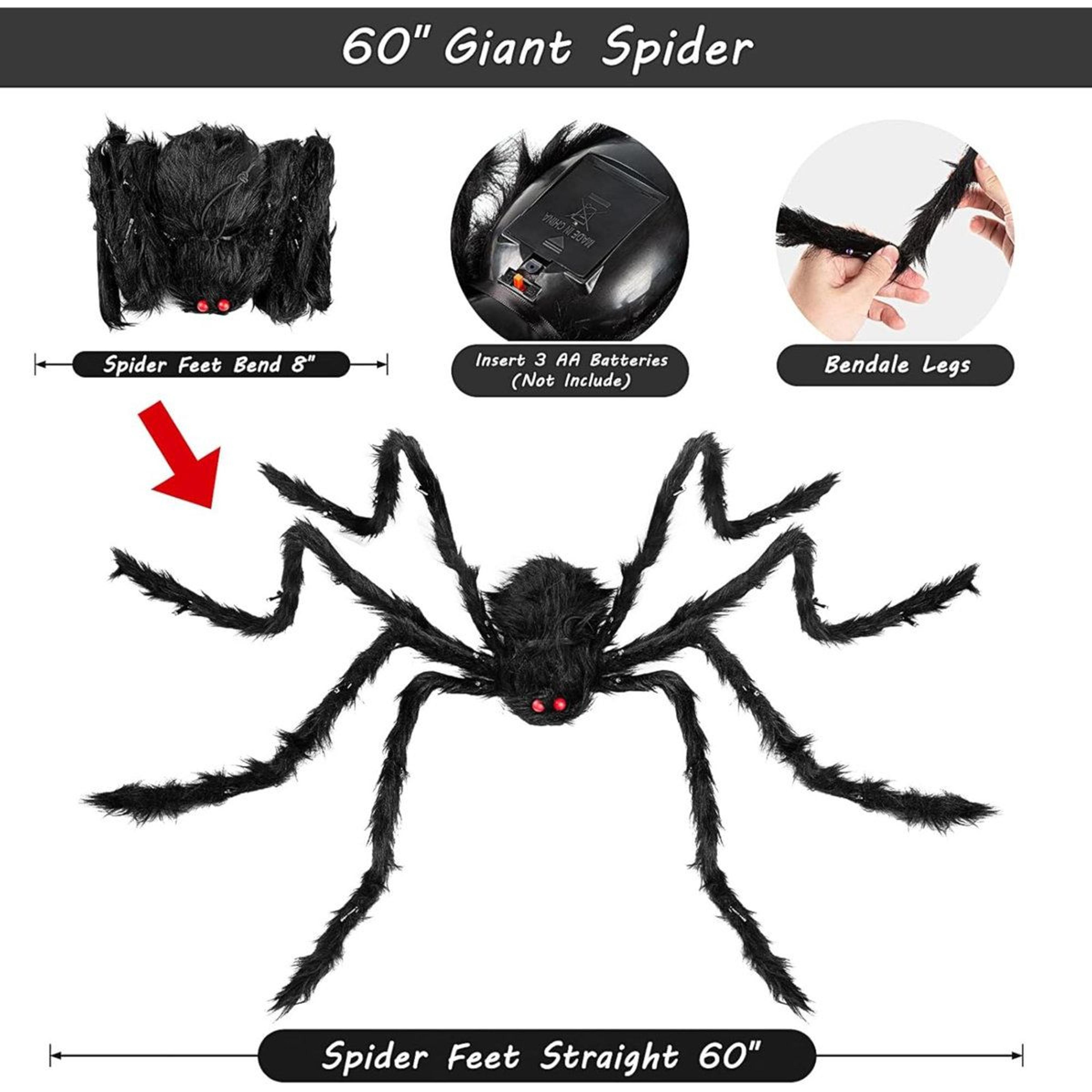 Giant Light Up Halloween Spider Decoration Battery Powered Indoor Outdoor Decor 5