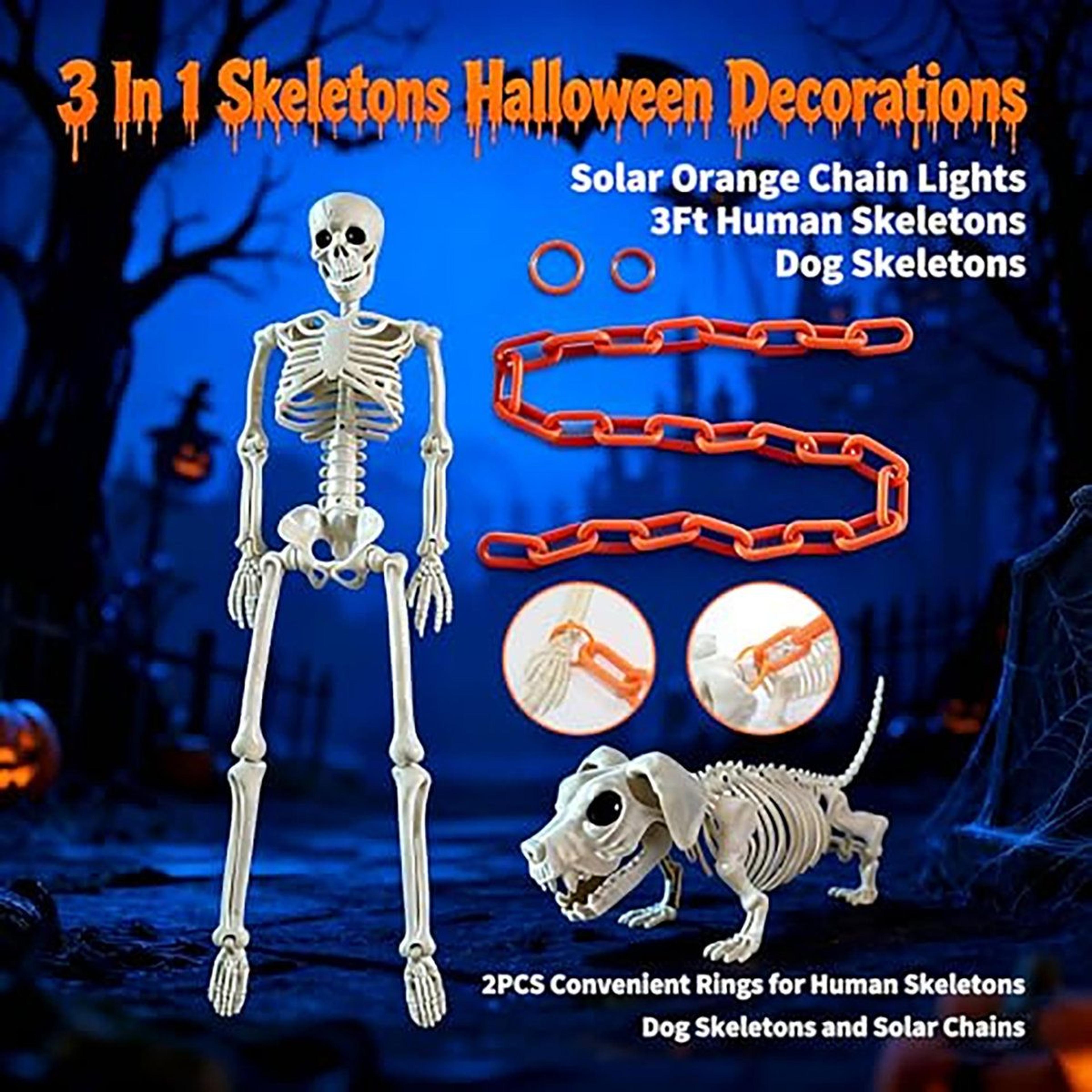 Halloween Skeleton And Dog Decoration With Solar Light Chain And Lighting Modes 4