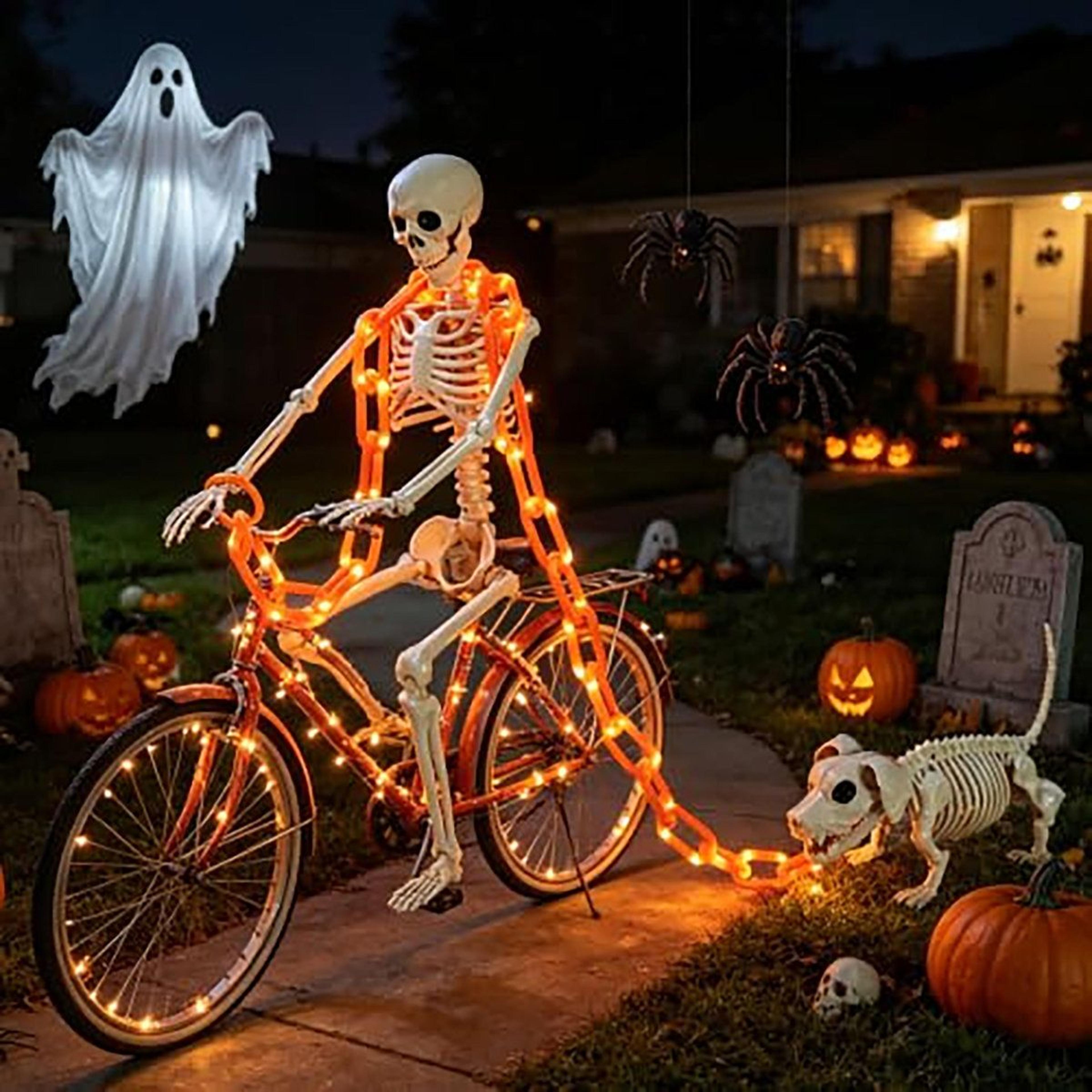 Halloween Skeleton And Dog Decoration With Solar Light Chain And Lighting Modes 5