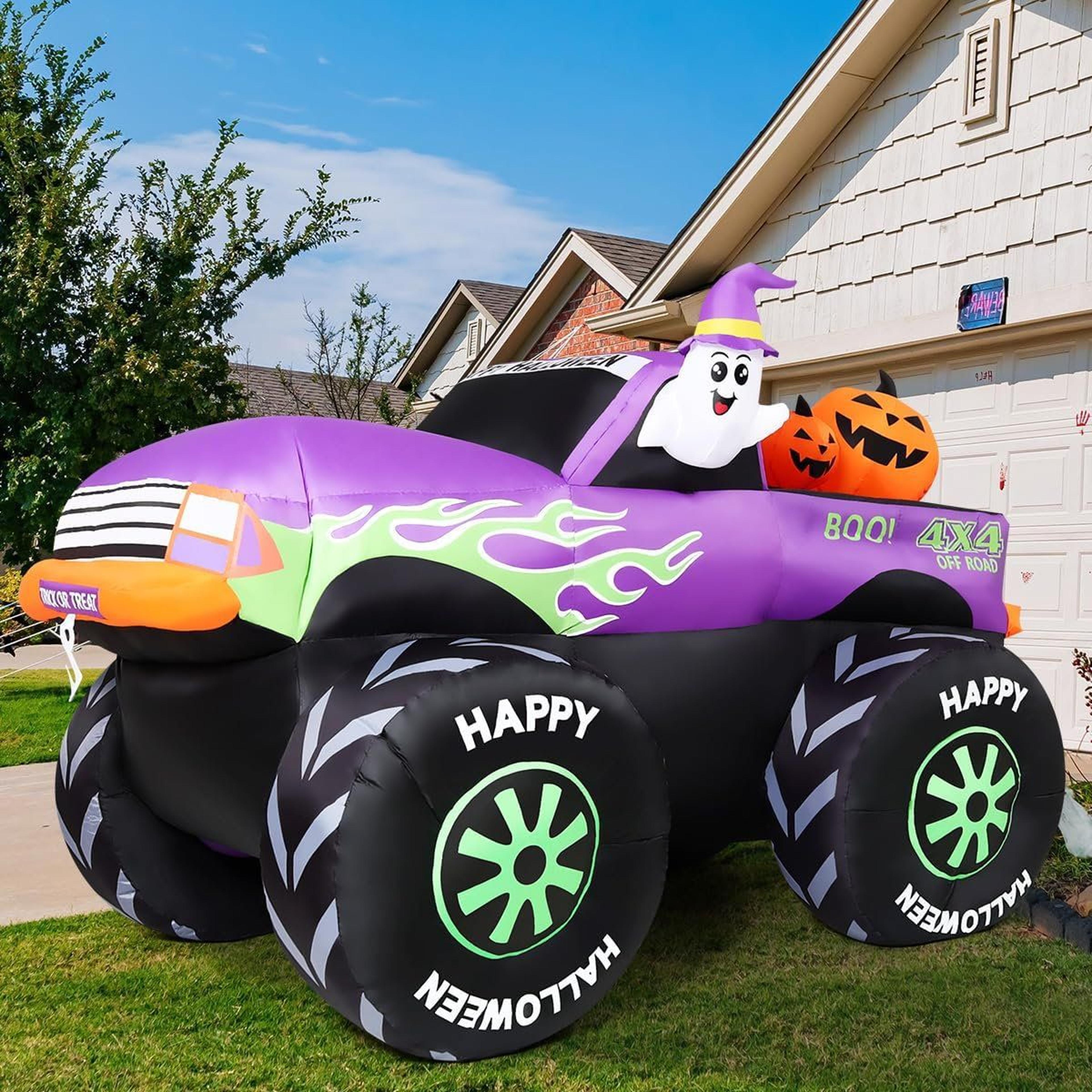 halloween inflatable monster truck with ghost pumpkin and led lights