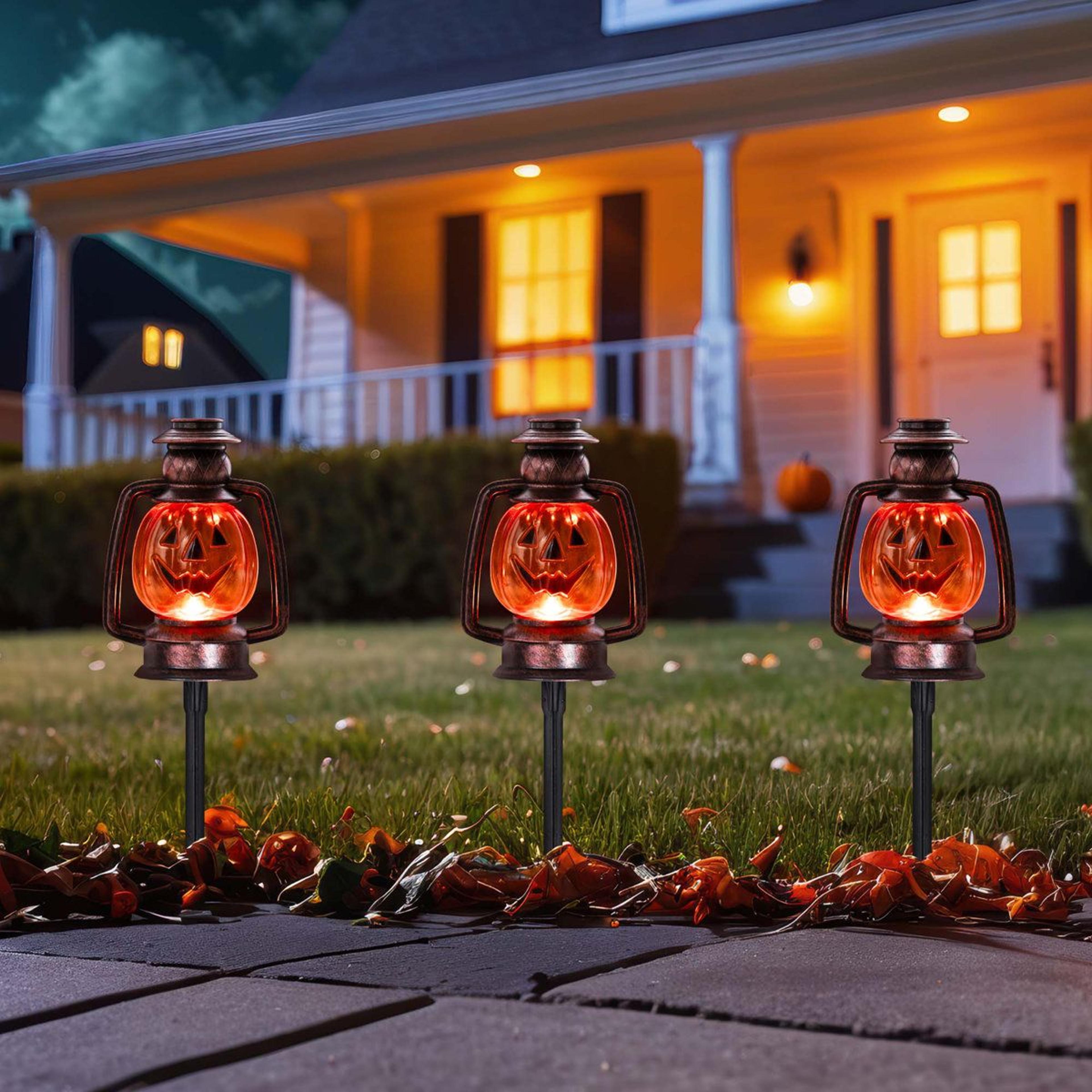 Halloween Jack O Lantern Pathway Lights With Orange Flickering LEDs 3