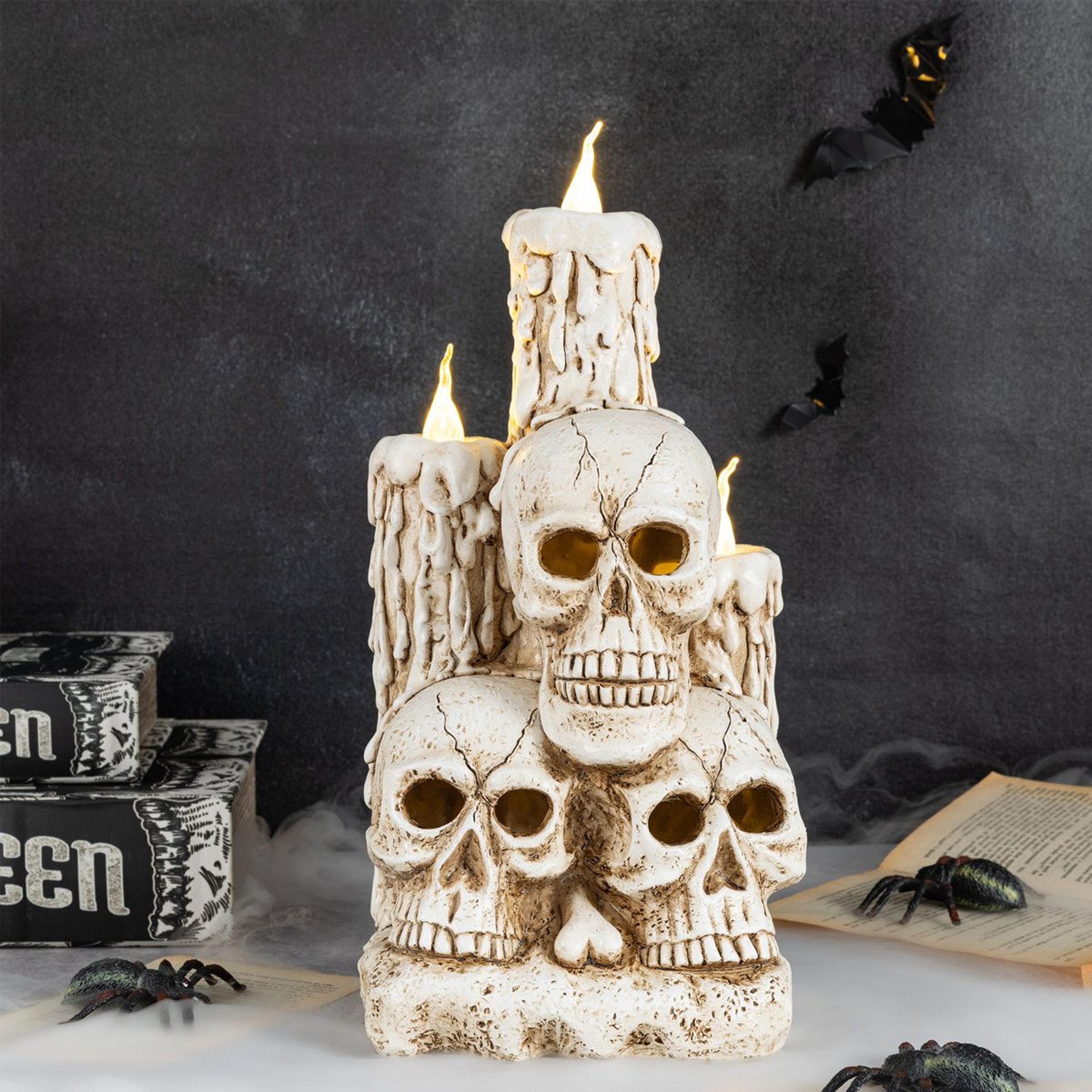 Lighted Halloween Skull And Candle Table Decor With Timer 2
