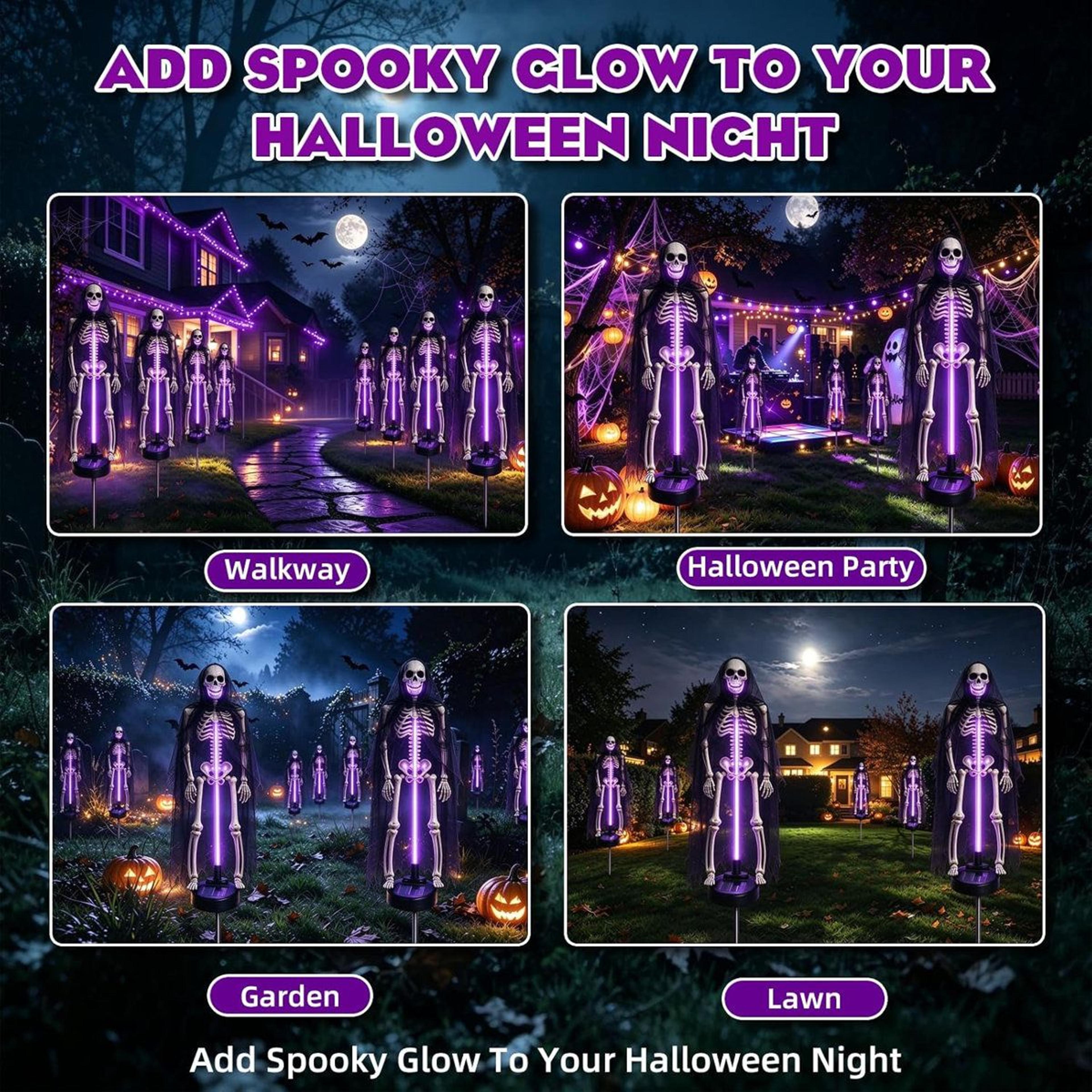 Solar Powered Halloween Skeleton Lights With Purple LEDs 2