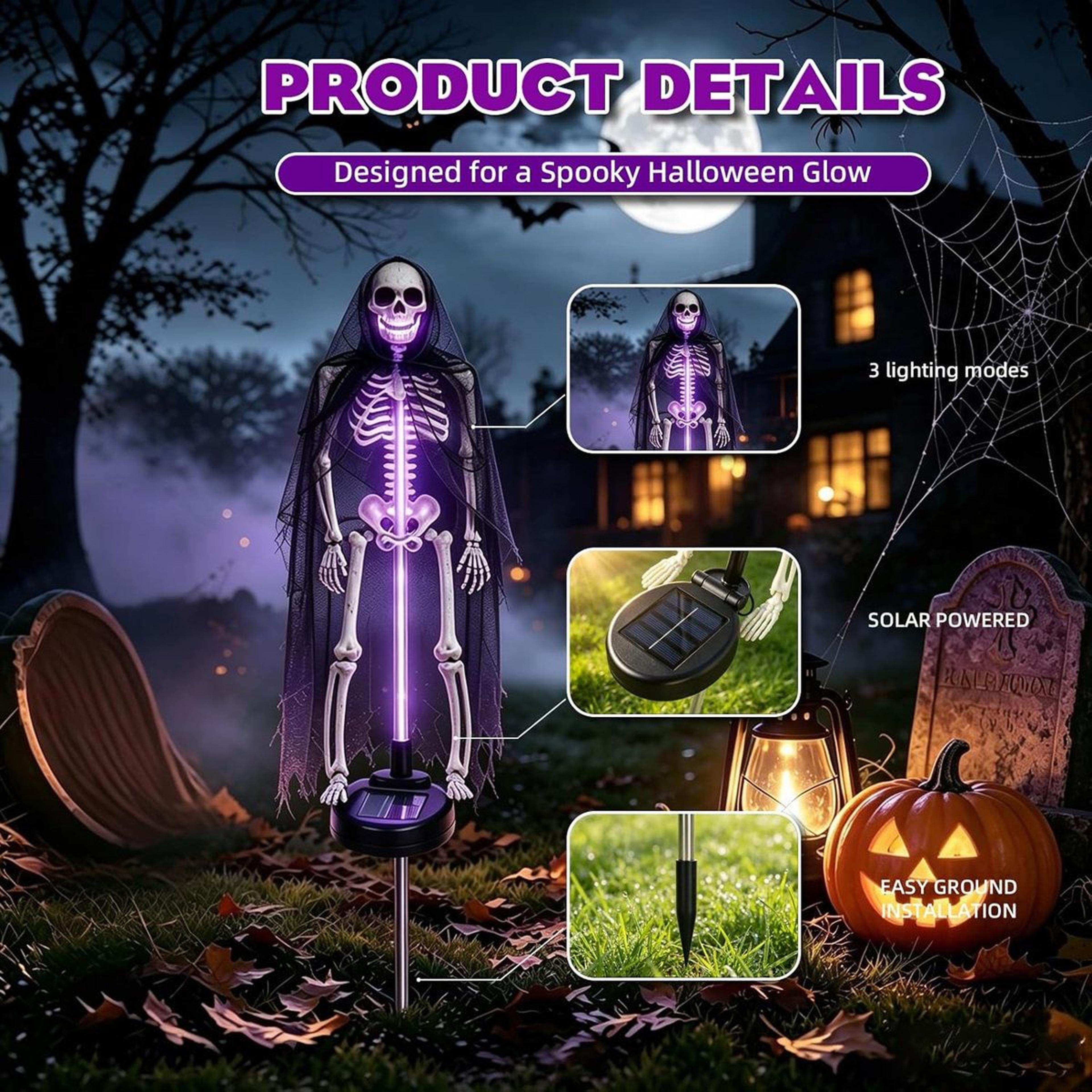 Solar Powered Halloween Skeleton Lights With Purple LEDs 3