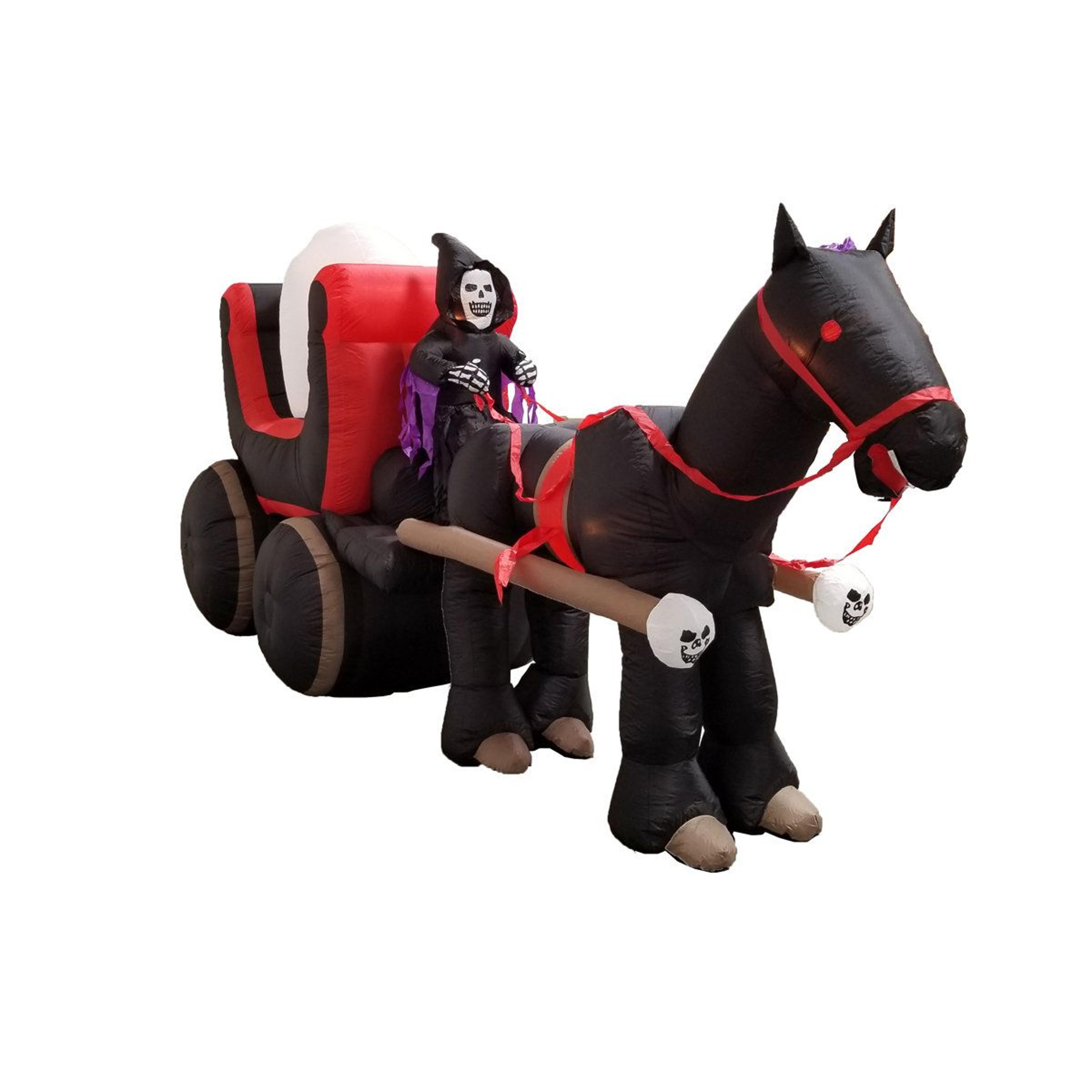 Lighted Halloween Inflatable Carriage With Skeleton Ghost And Giant Skull 3