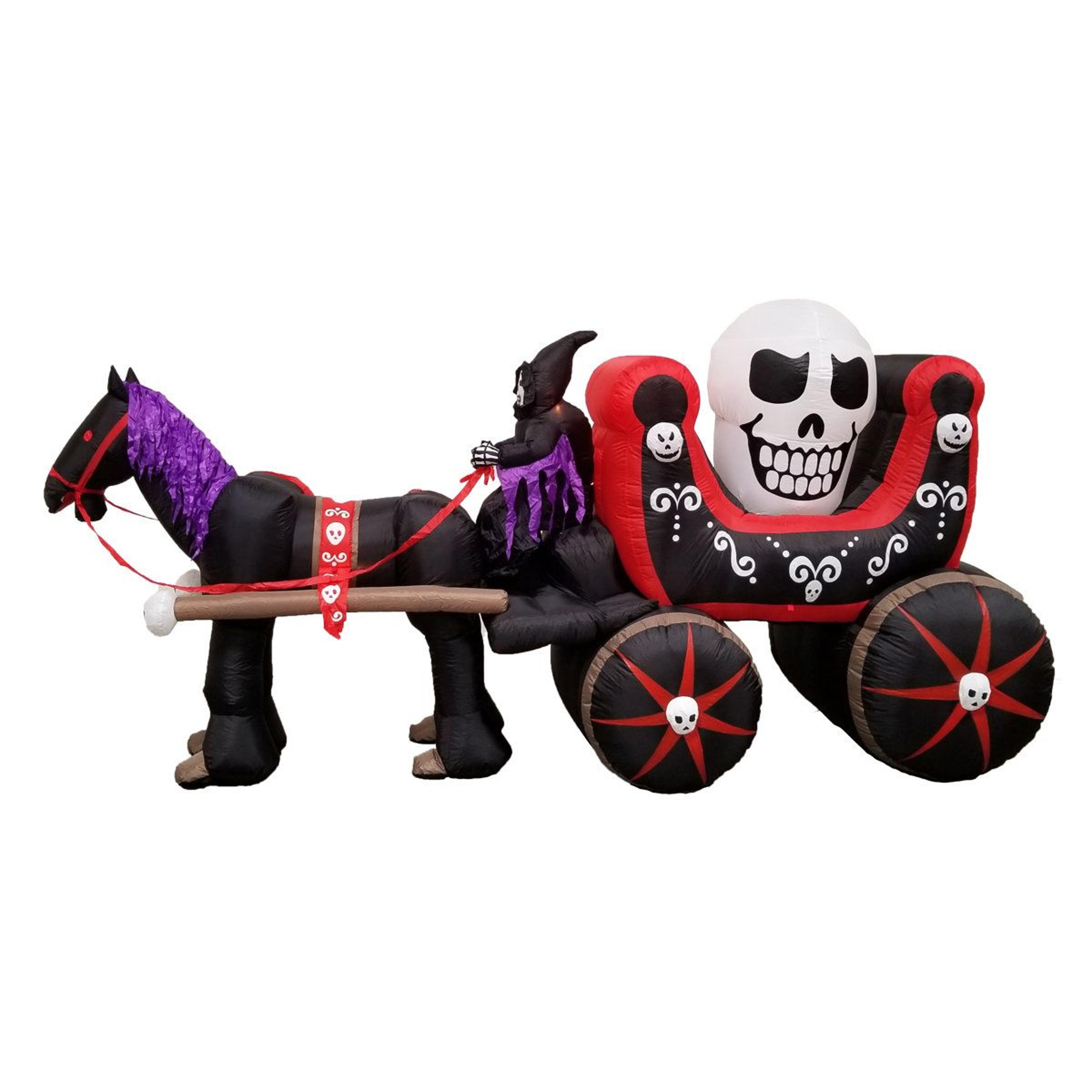 Lighted Halloween Inflatable Carriage With Skeleton Ghost And Giant Skull 4