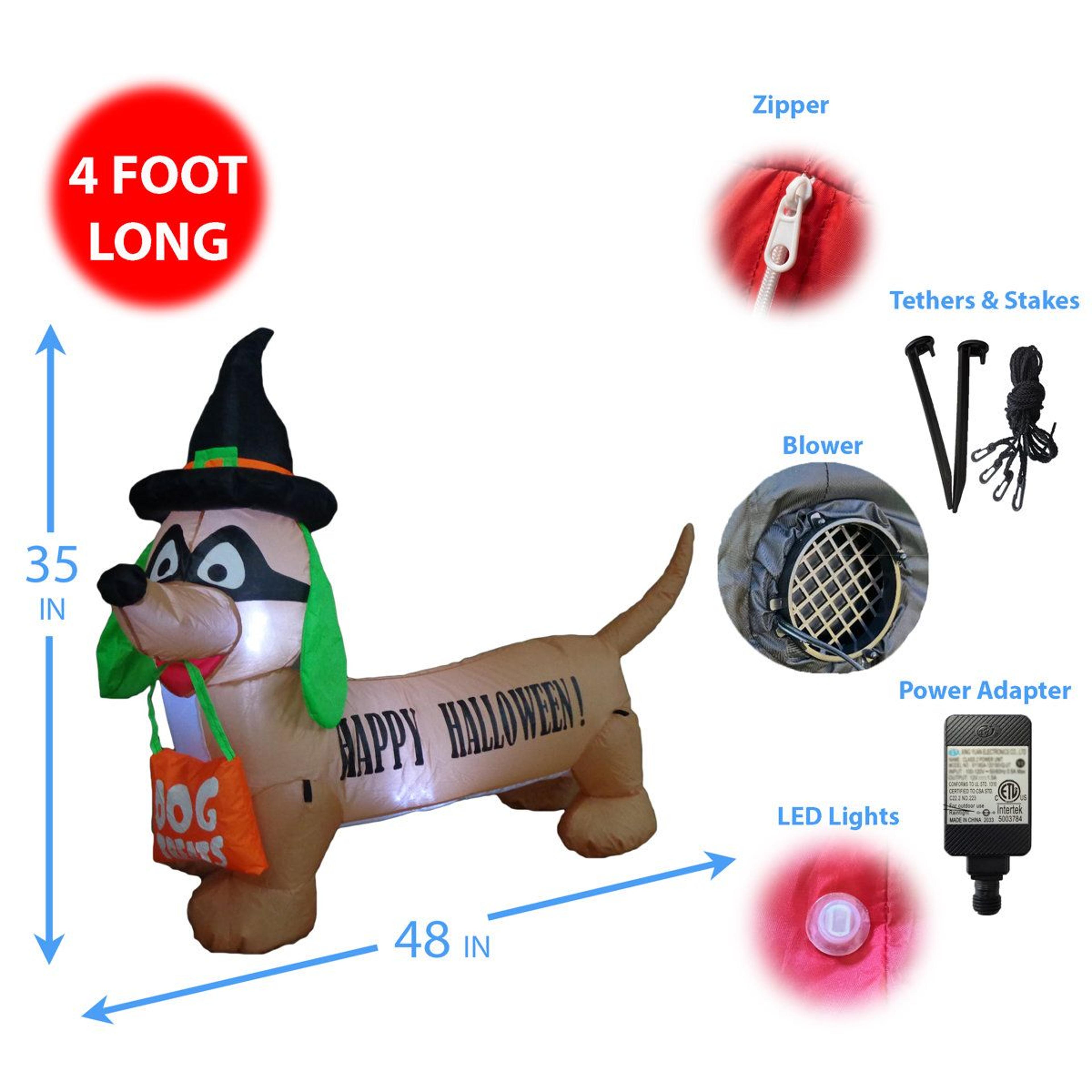 Lighted Halloween Inflatable Dog With Witch Hat For Indoor And Outdoor Decor 3