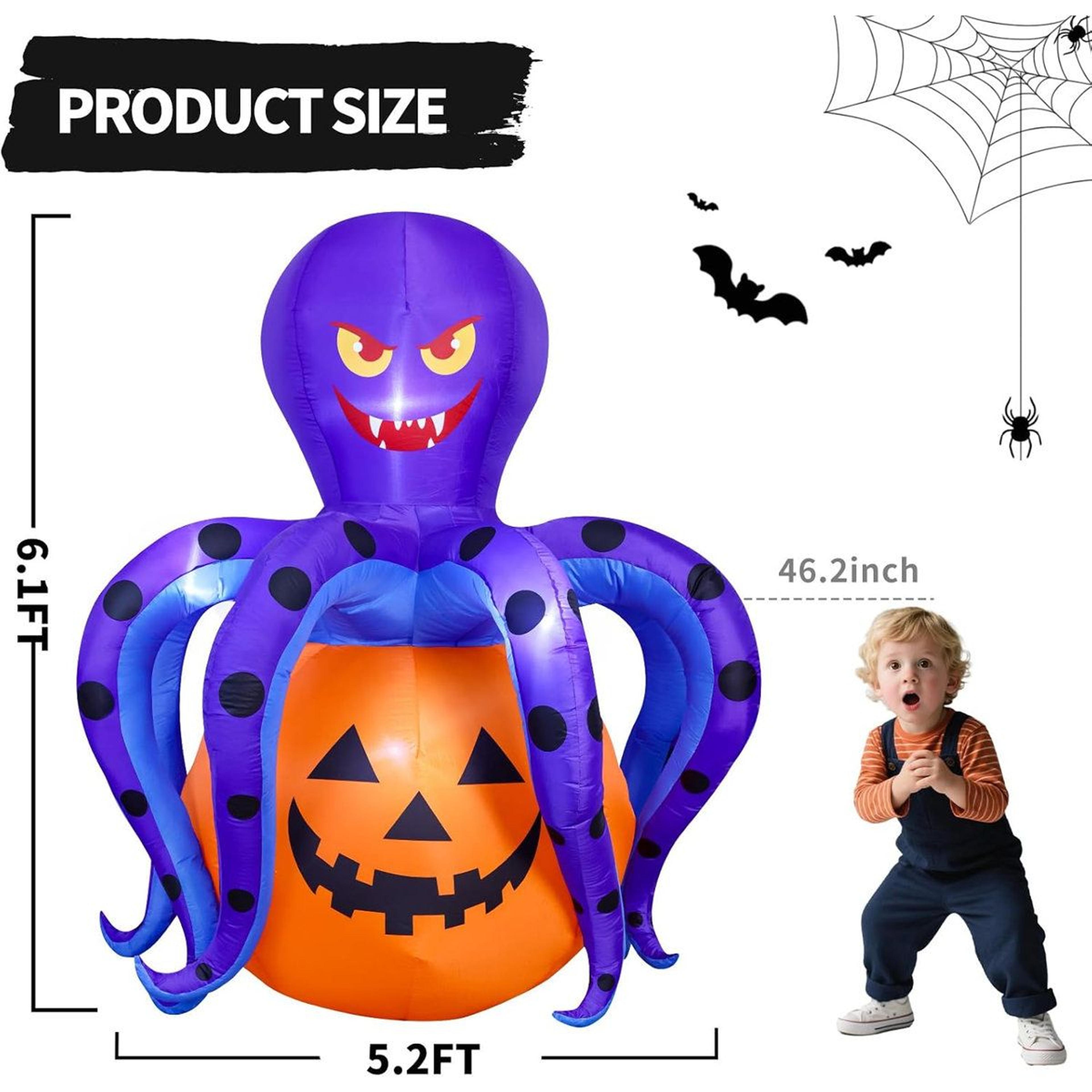 Halloween Inflatable Octopus Pumpkin With Built In LED Lights 1