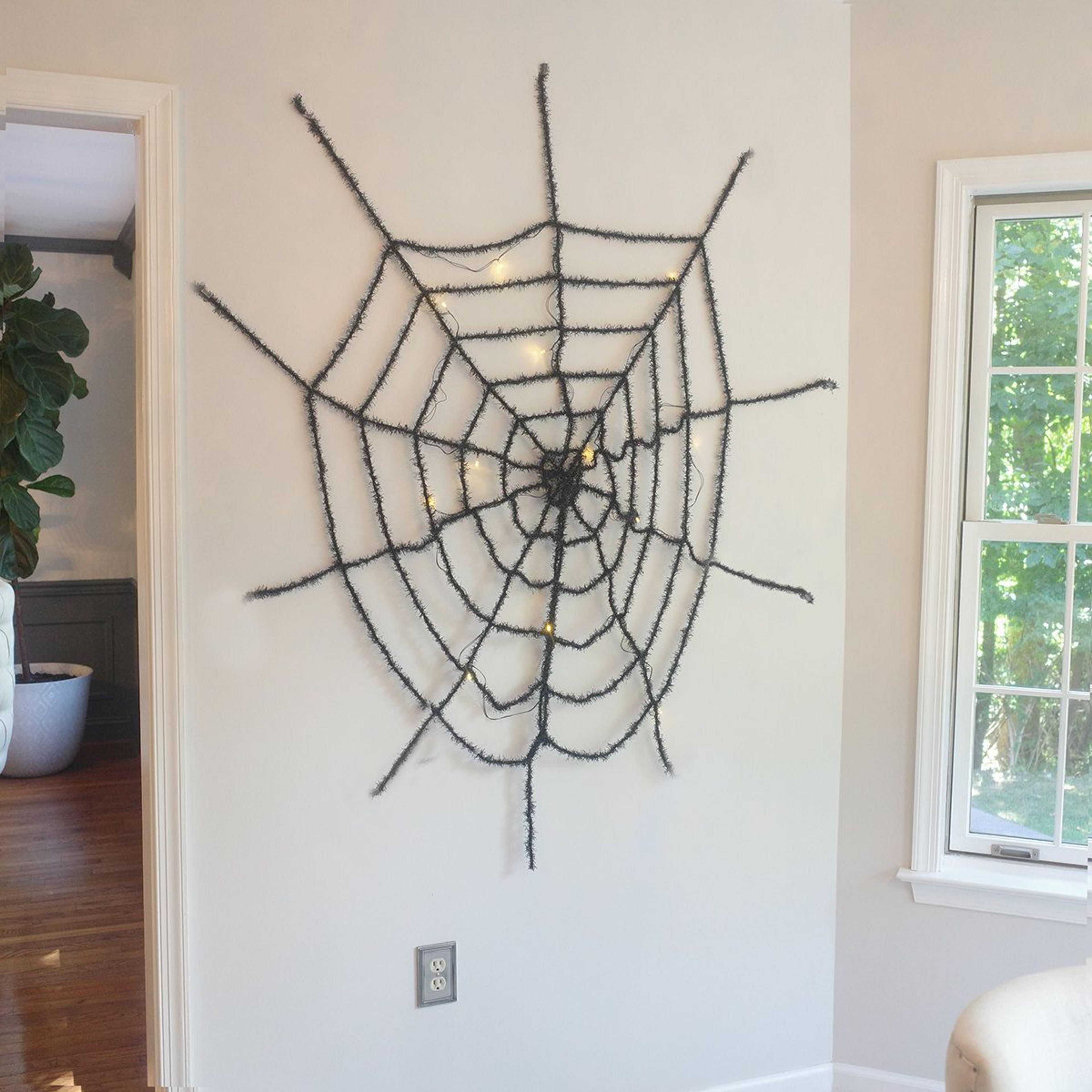 Black LED Light Up Spider Web Halloween Front Door Decoration 3