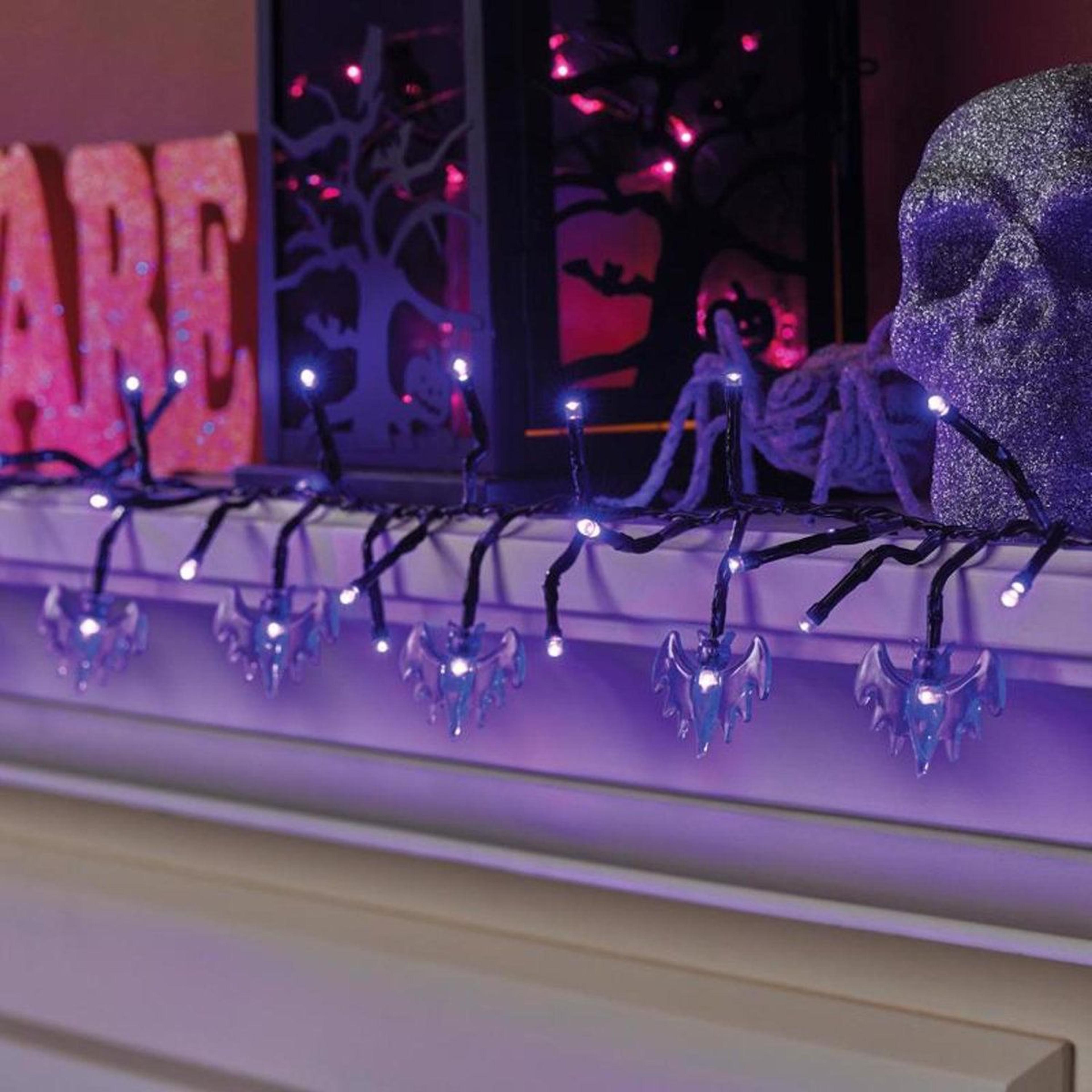 Halloween Purple LED Bat String Lights Plug In Decoration 2