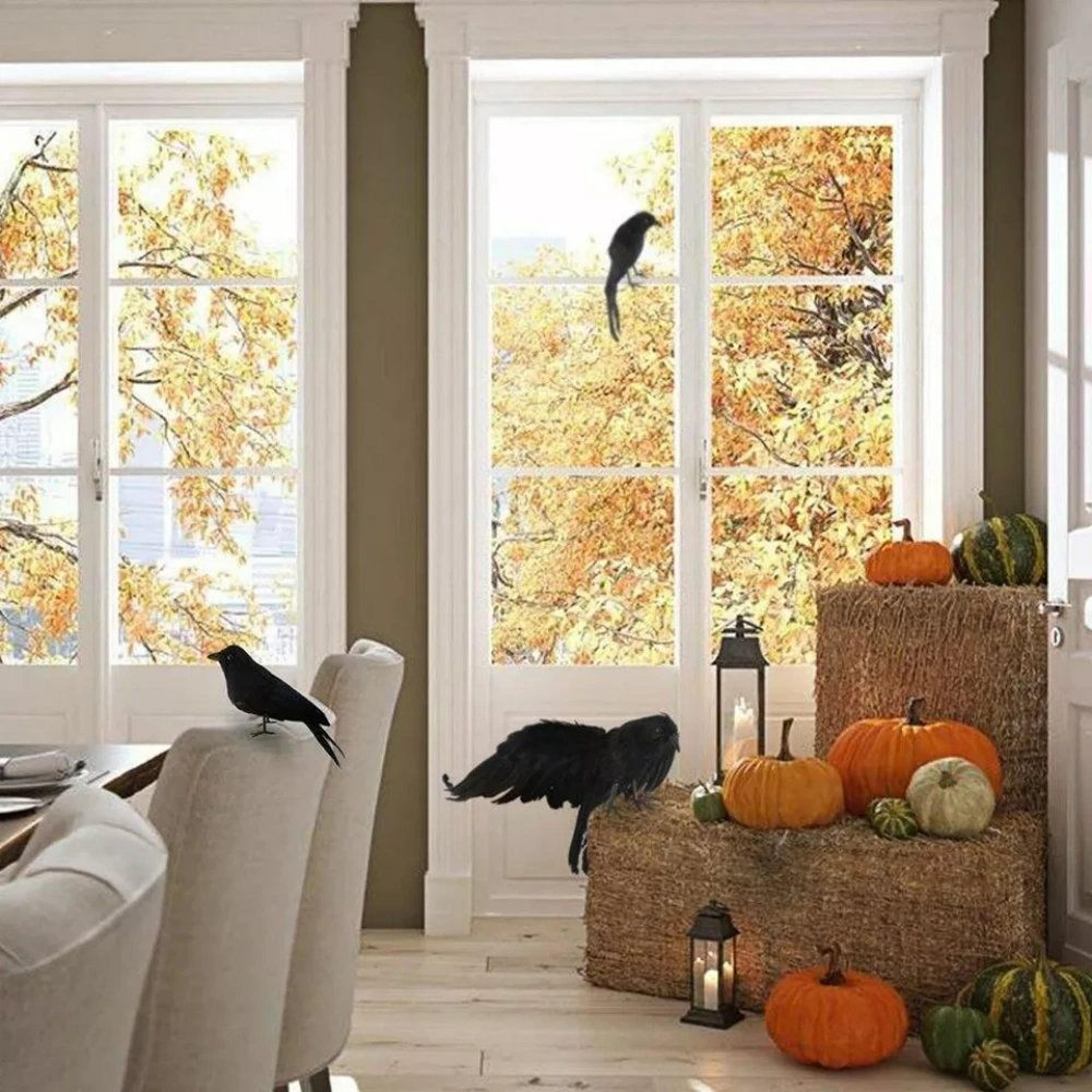 halloween black crow decorations with feathers