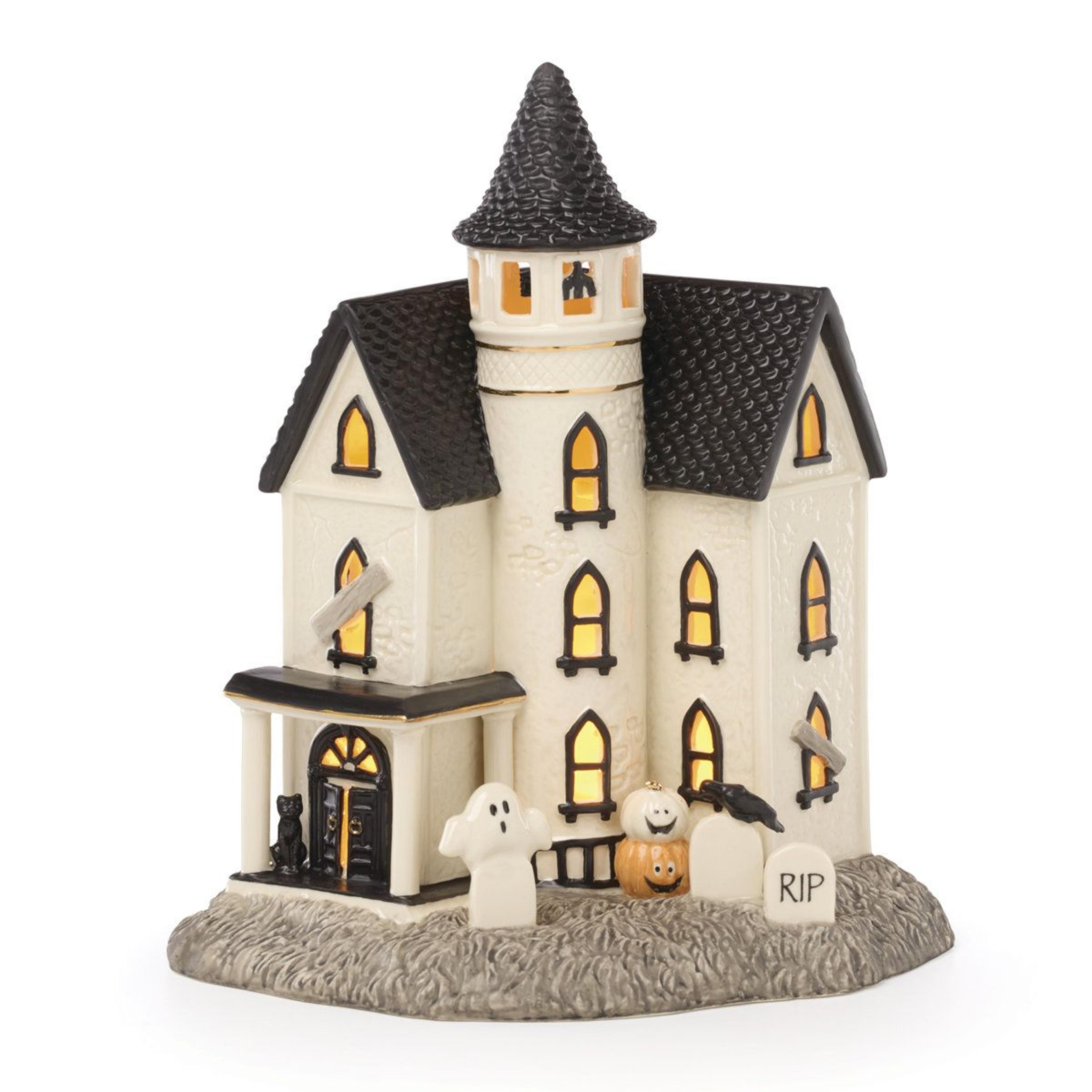 vintage halloween lighted manor figurine in cream porcelain