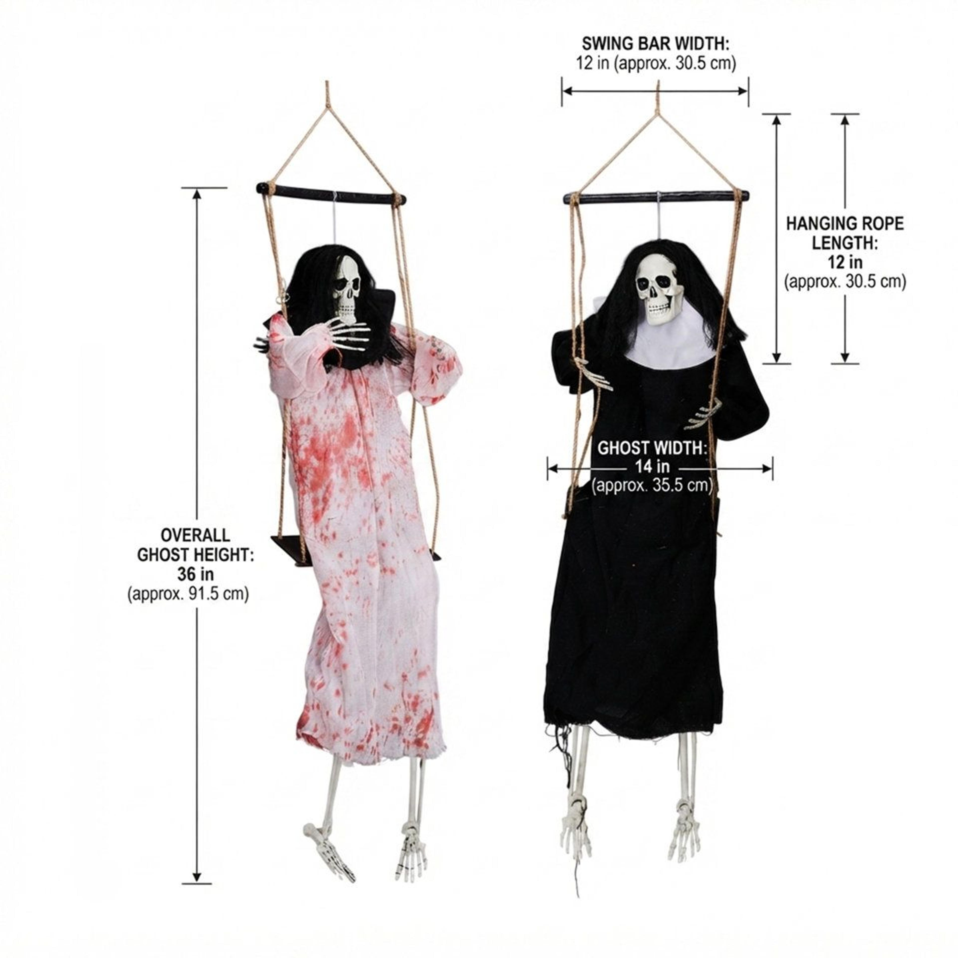 Animated Hanging Ghost Decorations With Red LED Lights 2