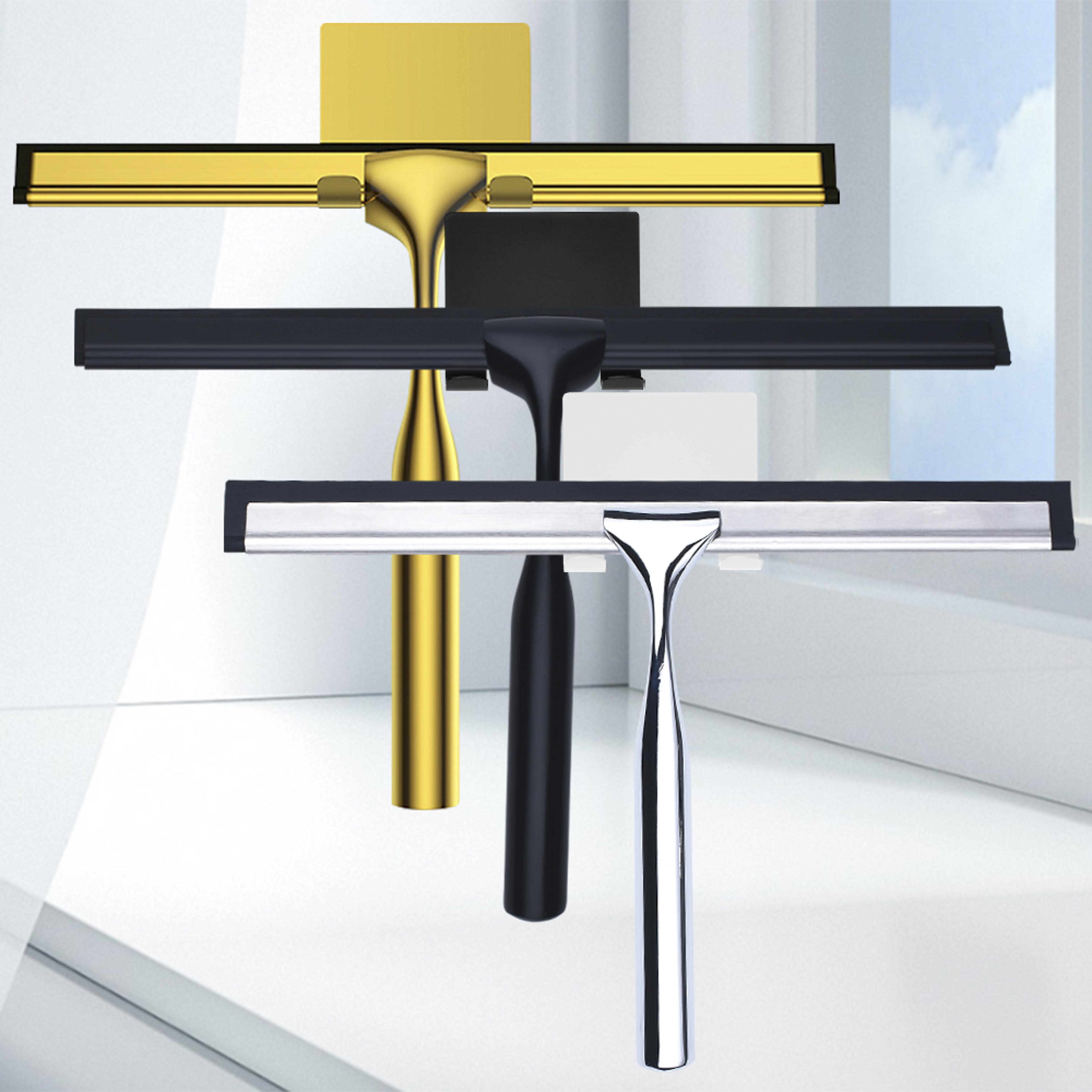 golden shower squeegee with stainless steel handle & silicone blade for glass, mirrors & windows