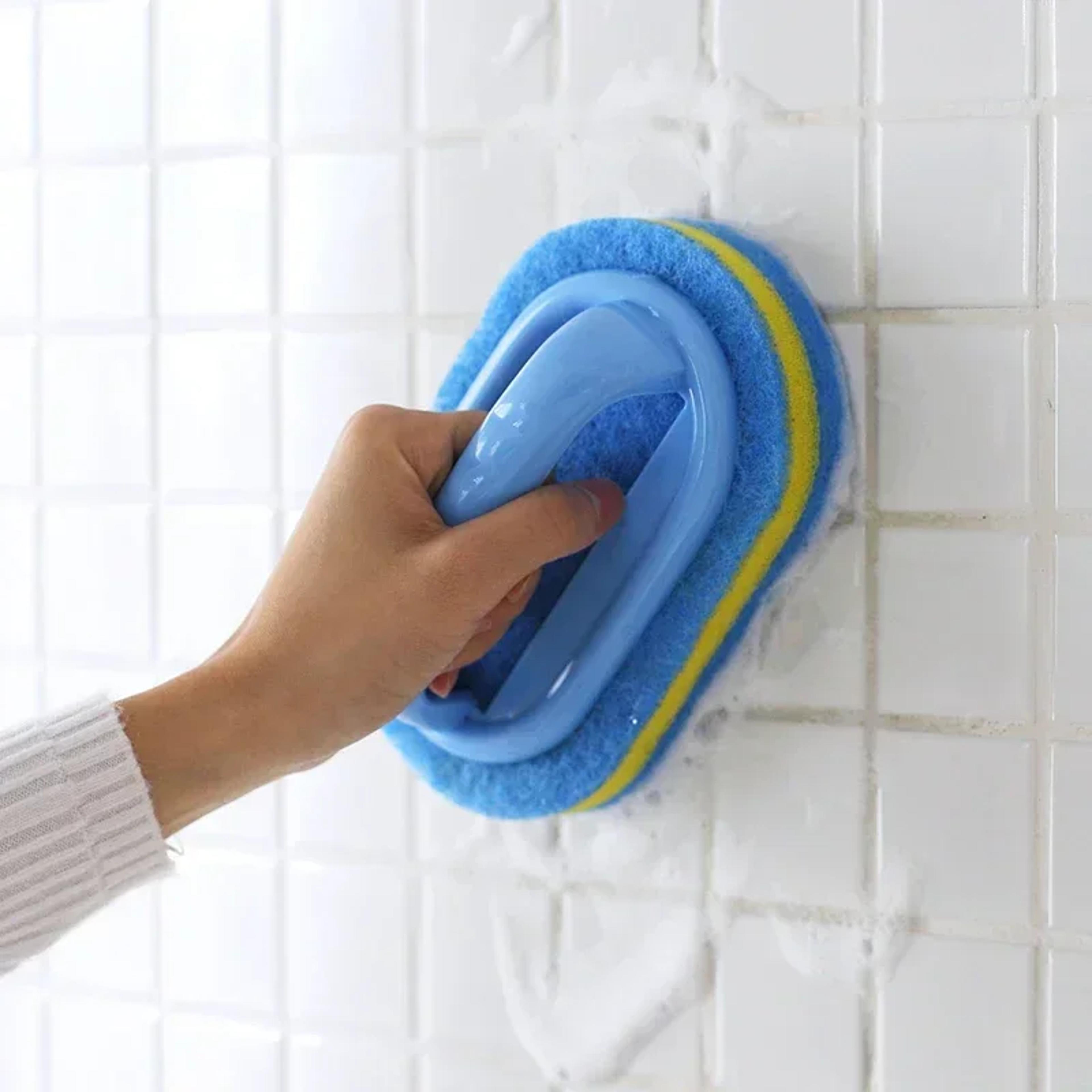 magic cleaning sponge brush with handle for bathroom, kitchen & glass surfaces