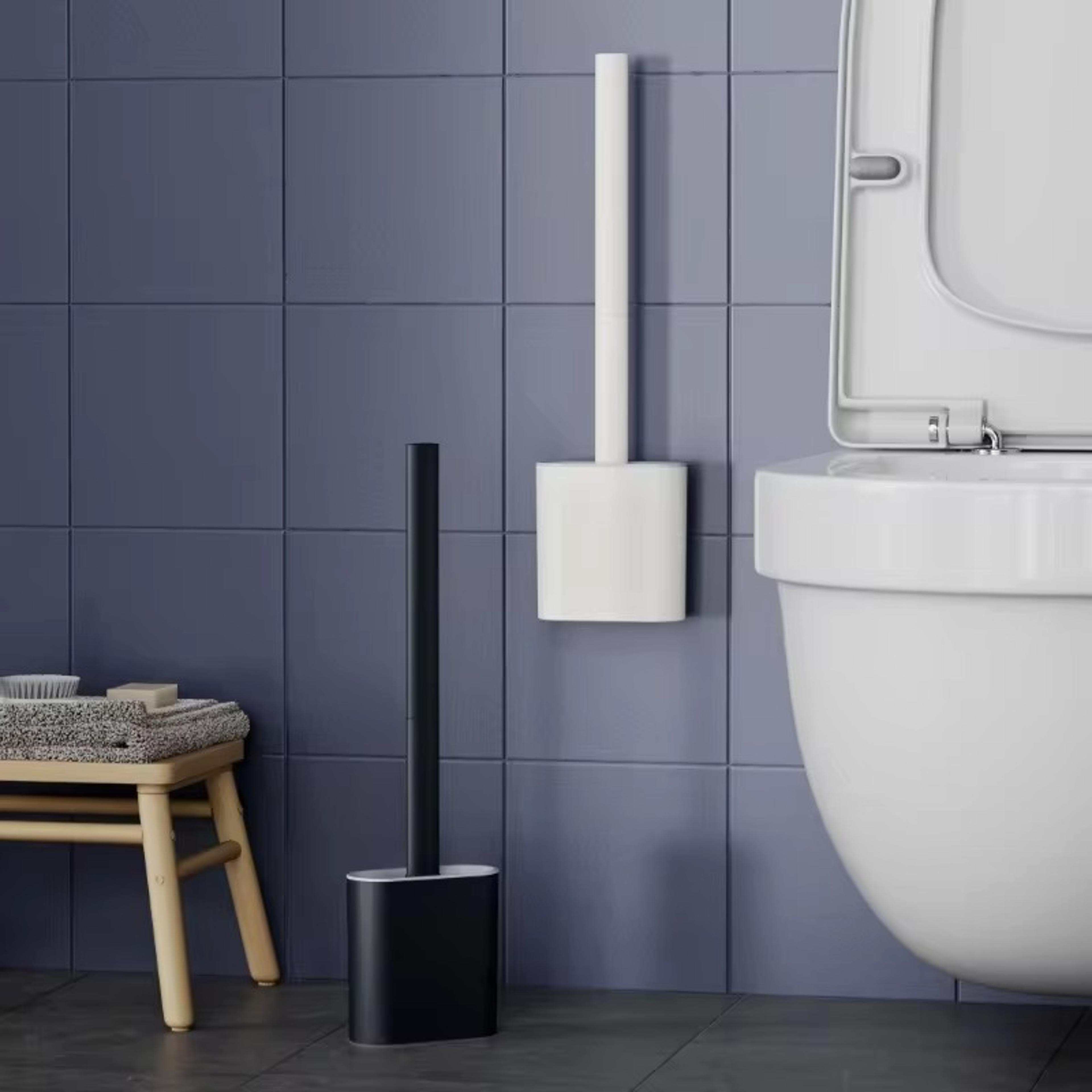 Wall Mounted Silicone Toilet Brush With Flat Flexible Head And Holder For Deep Bathroom Cleaning 0