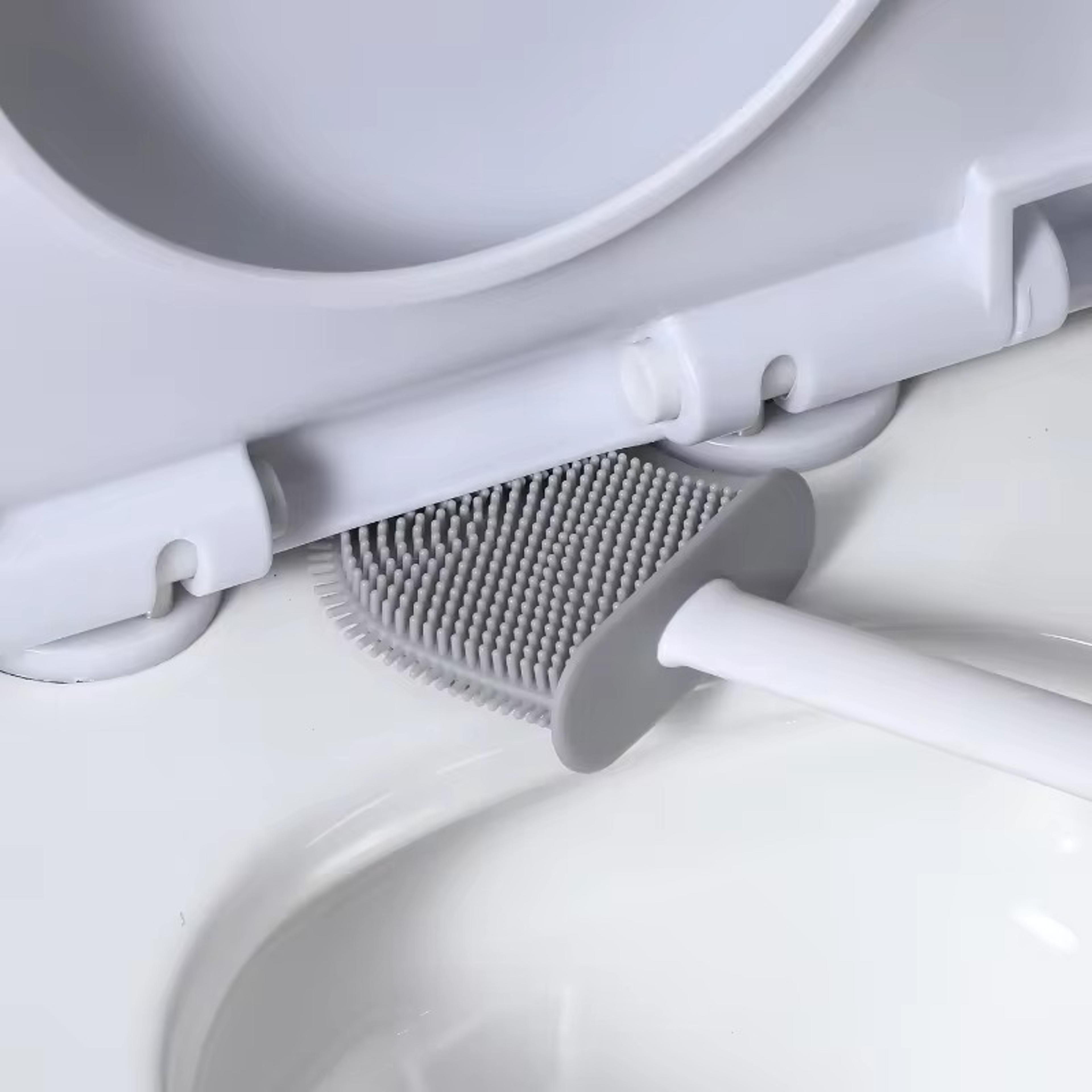 Wall Mounted Silicone Toilet Brush With Flat Flexible Head And Holder For Deep Bathroom Cleaning 3