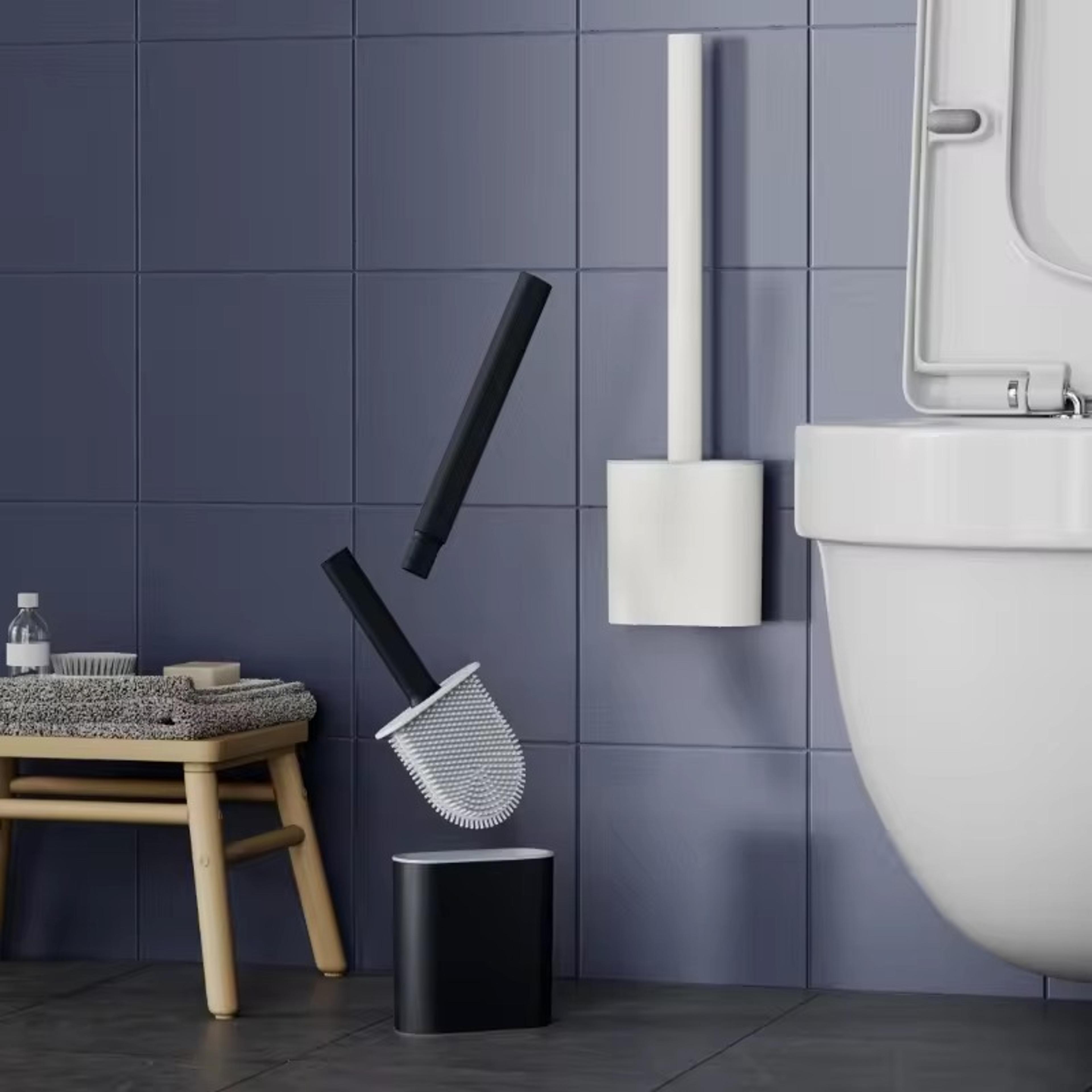 Wall Mounted Silicone Toilet Brush With Flat Flexible Head And Holder For Deep Bathroom Cleaning 4