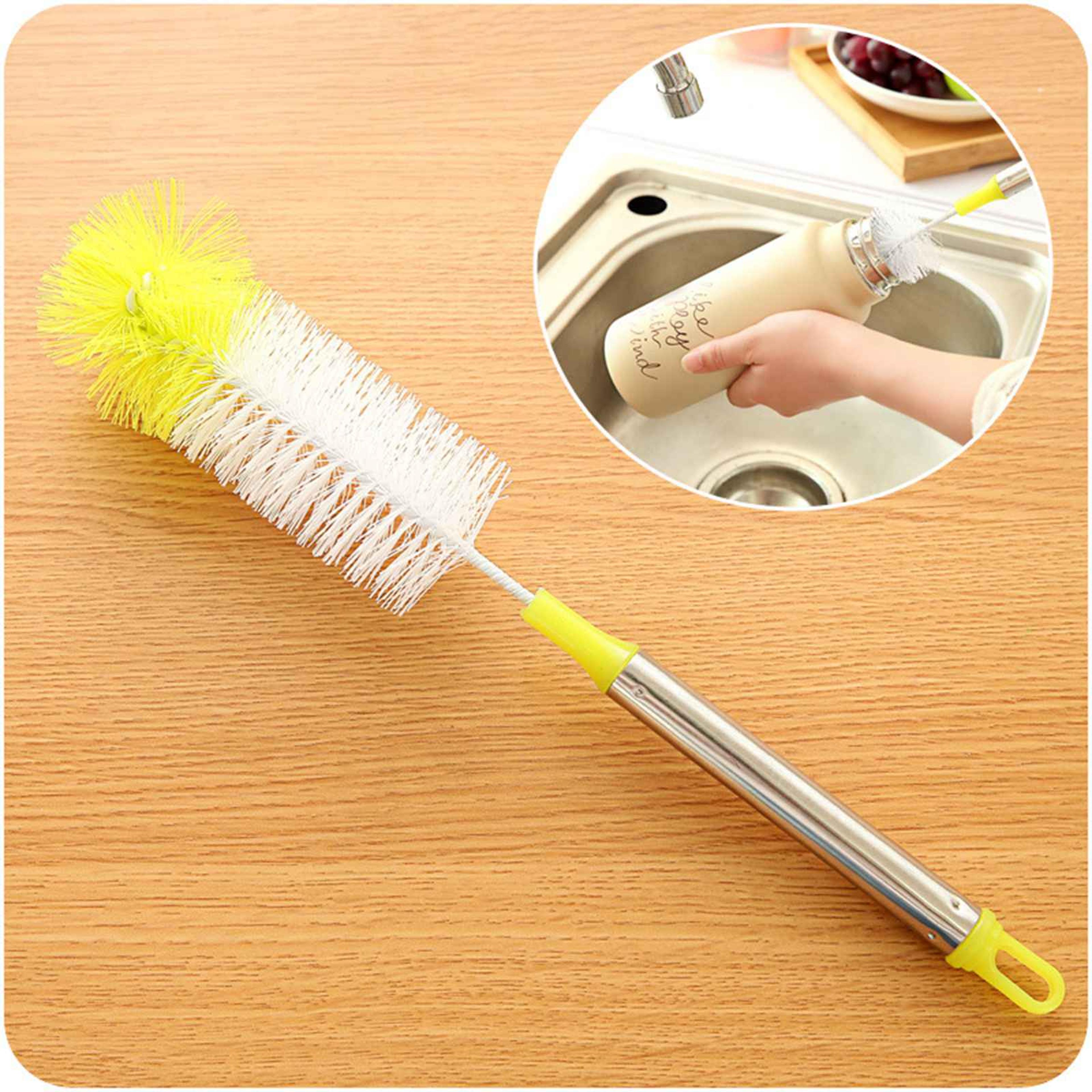 degree bottle cleaning brush with stainless steel handle for bottles, cups & tumblers