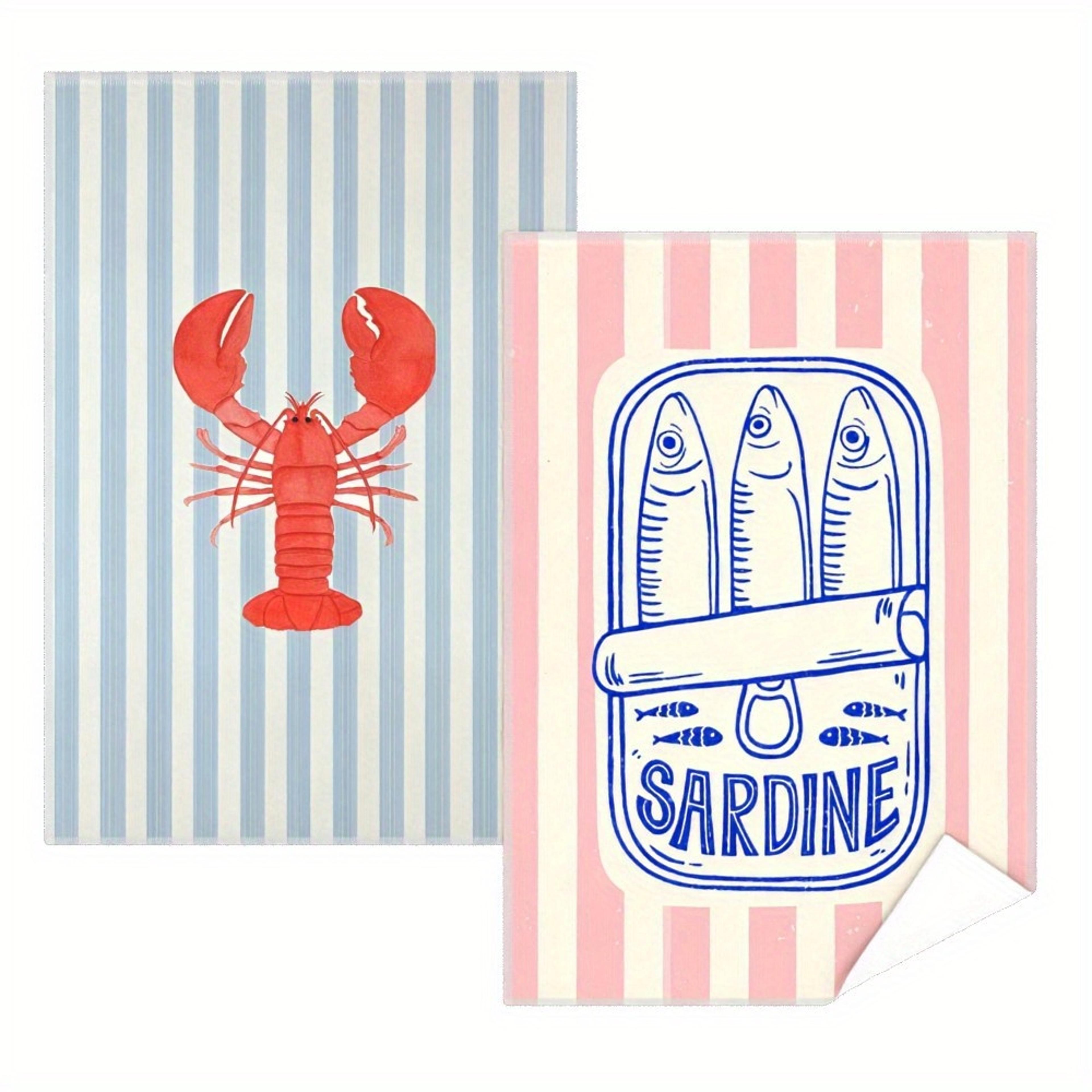 retro coastal kitchen towels set of with lobster & sardine print soft tea towels for kitchen decor