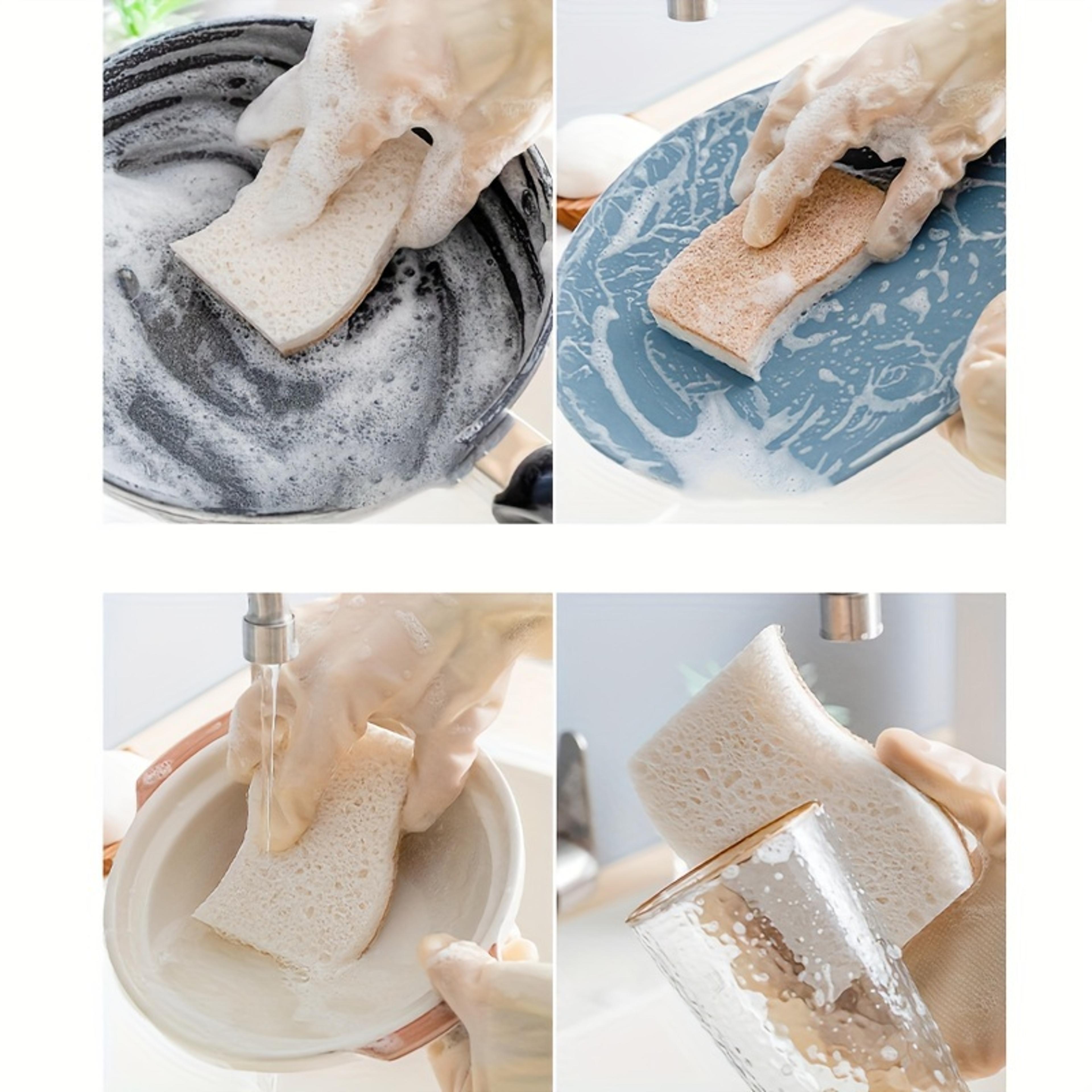 Natural Wood Pulp Dish Sponge Non Scratch Reusable Kitchen Cleaning Sponge Set 4