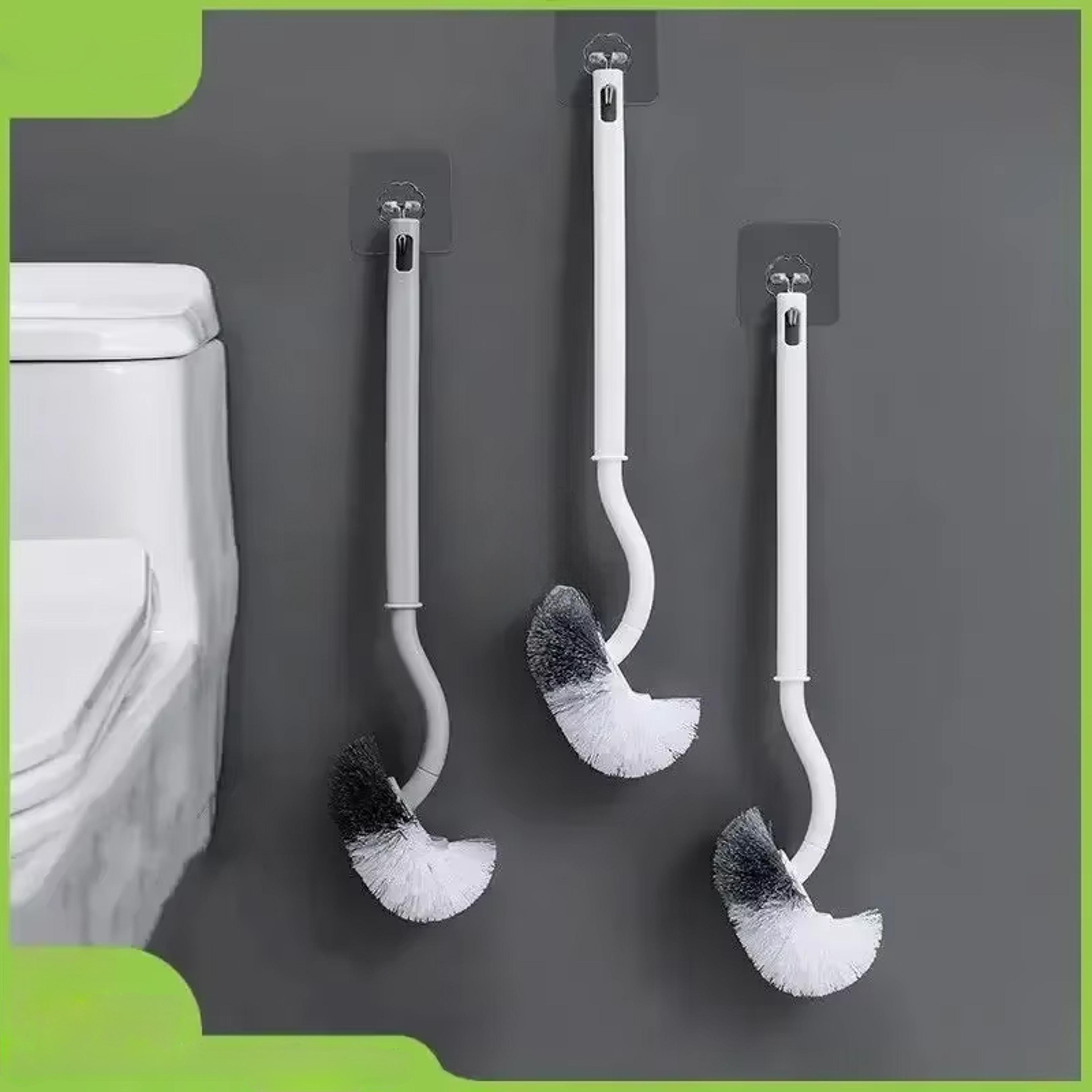 FlexReach Wall Mounted Toilet Brush With Curved Head For Deep Corner Cleaning 1