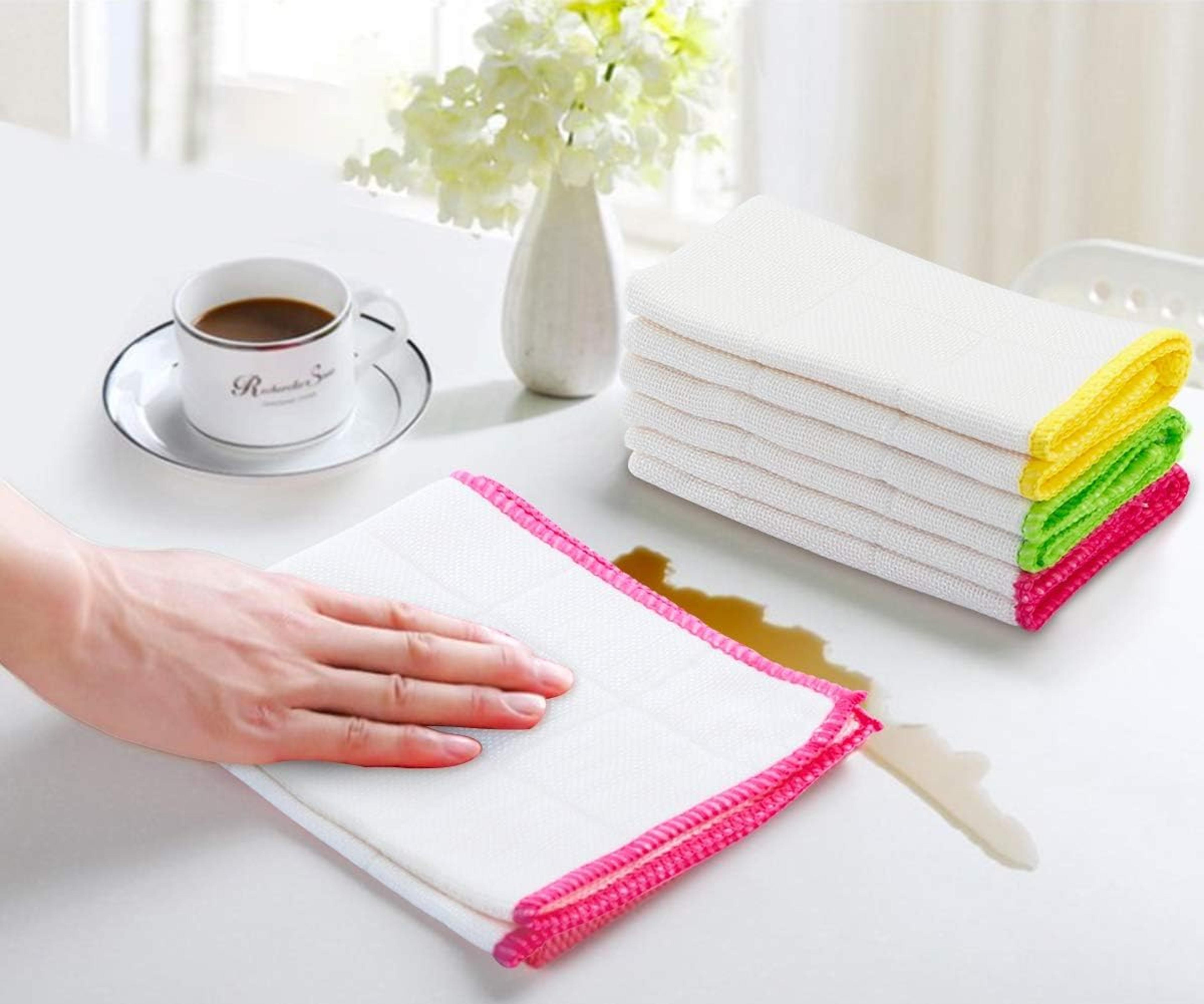 Reusable Bamboo Dish Cloths Pack Absorbent Kitchen Towels  Machine Washable Cleaning Cloths 2