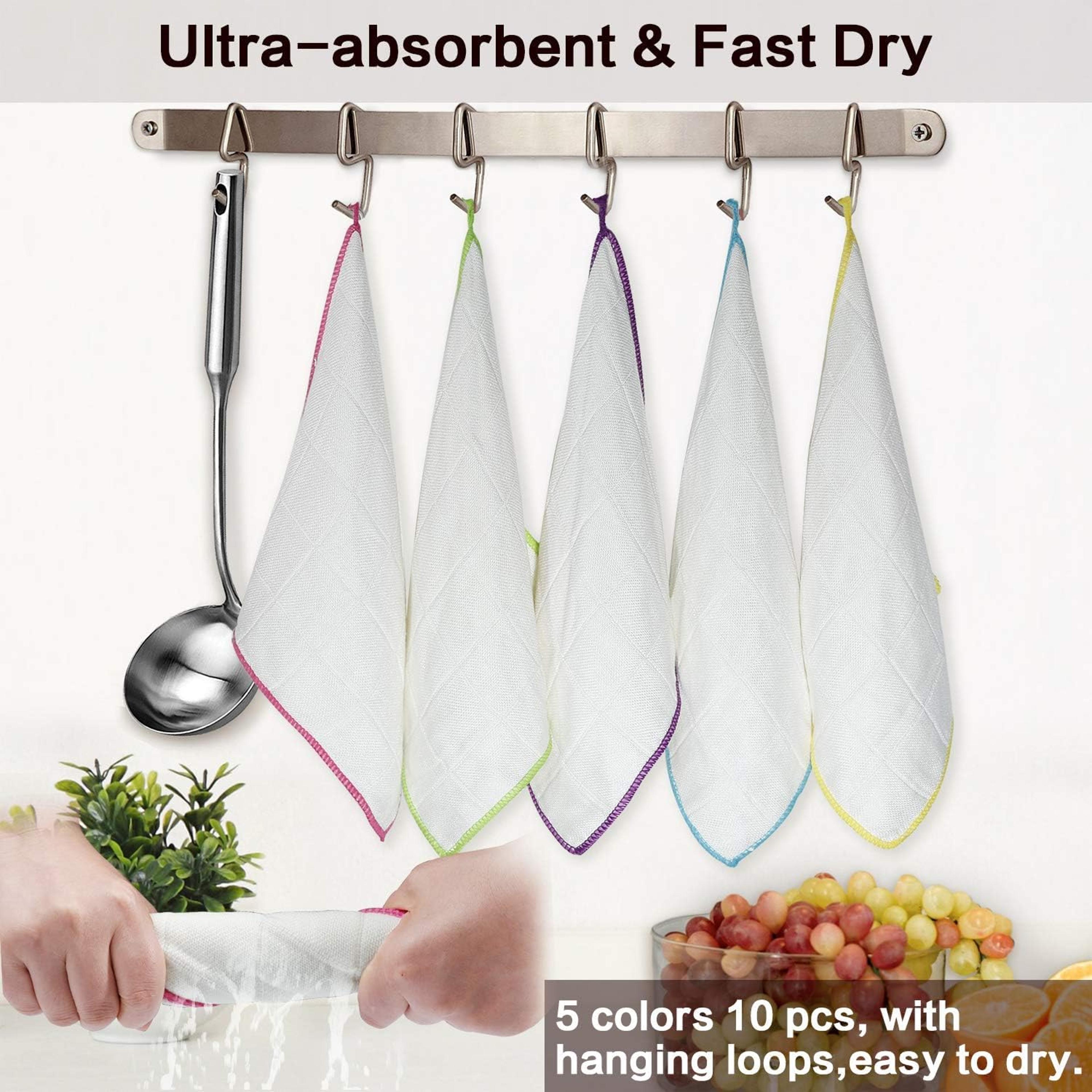 Reusable Bamboo Dish Cloths Pack Absorbent Kitchen Towels  Machine Washable Cleaning Cloths 4