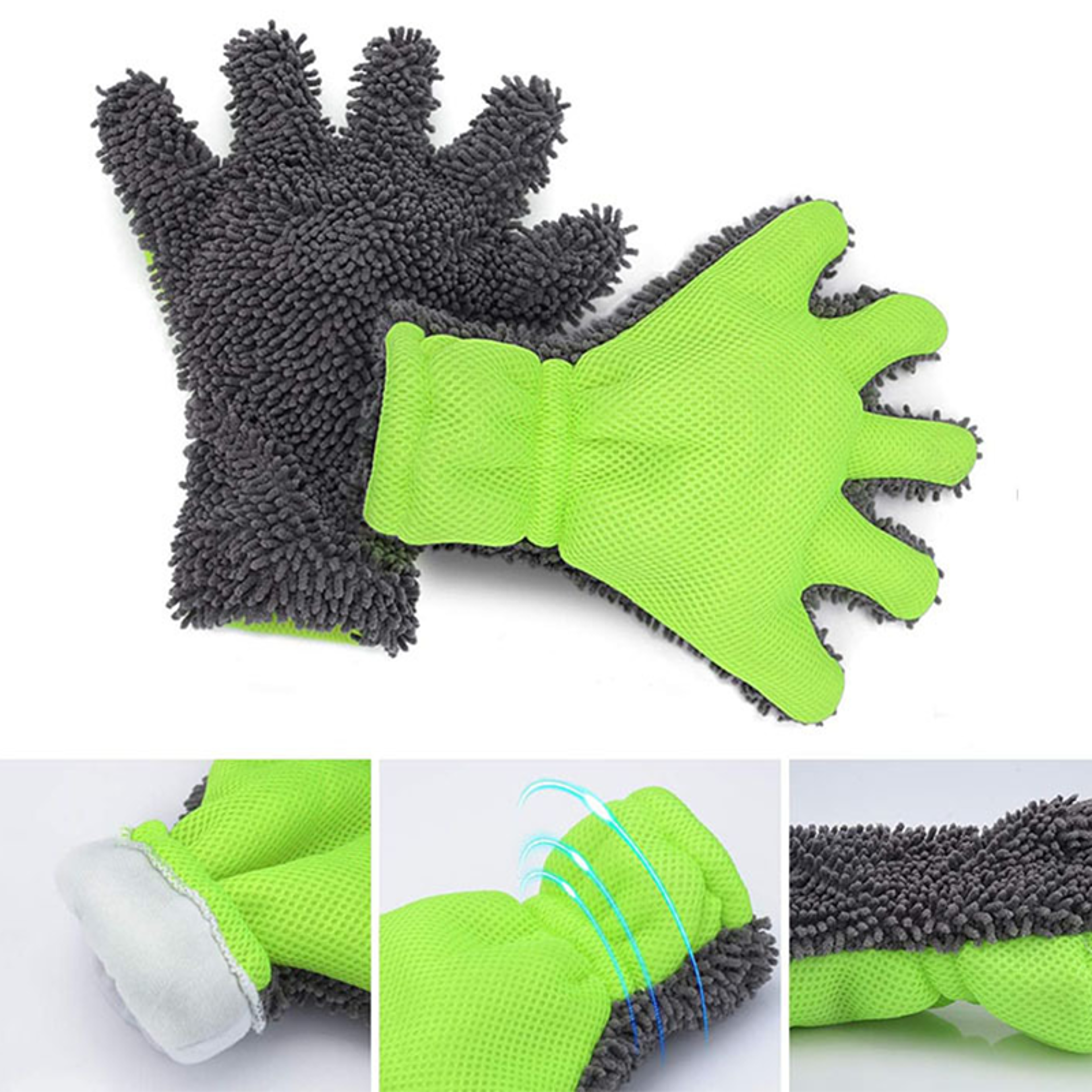 Double Sided Microfiber Car Wash Glove Five Finger Scratch Free Car Detailing Mitt 4