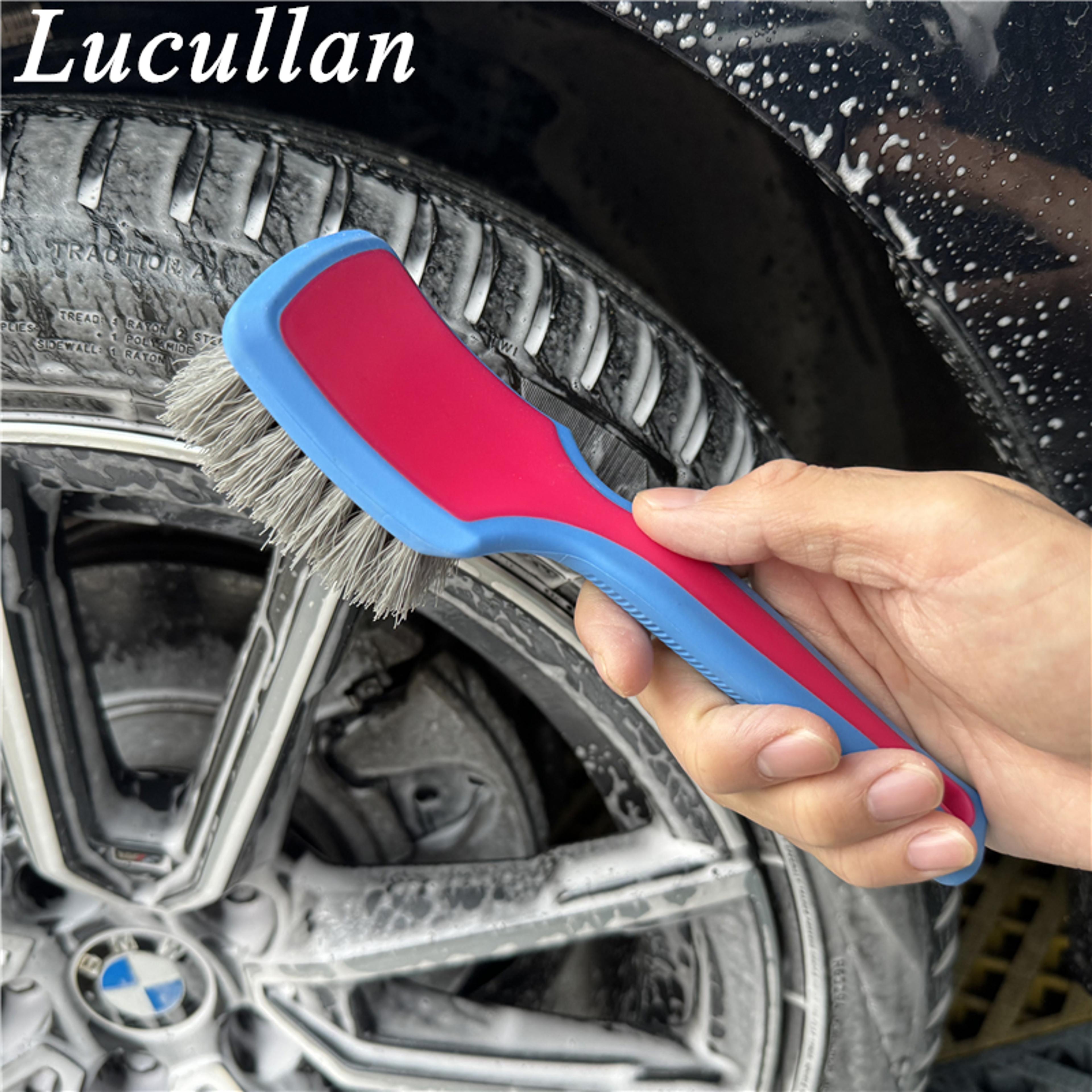 Lucullan Tire Cleaning Brush With Ergonomic Grip For Deep Wheel  Tire Detailing 2