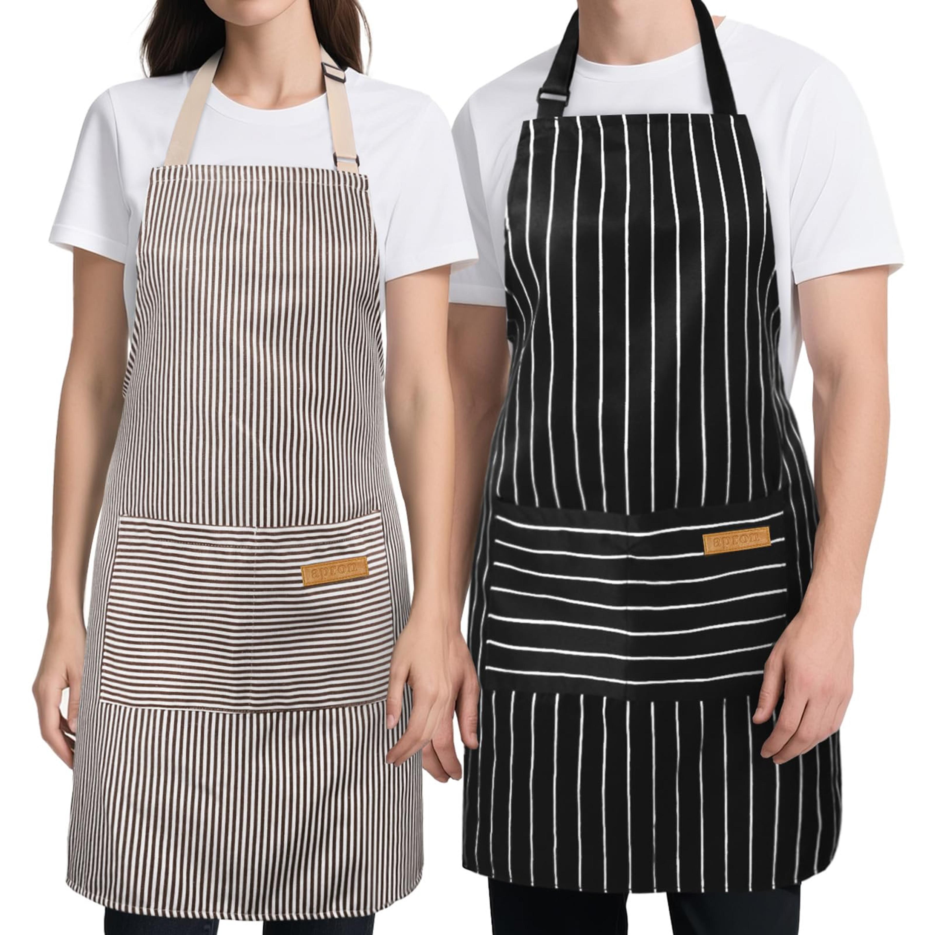 Kitchen Apron Set With Adjustable Straps And Pockets Oil Repellent Striped Chef Aprons 0