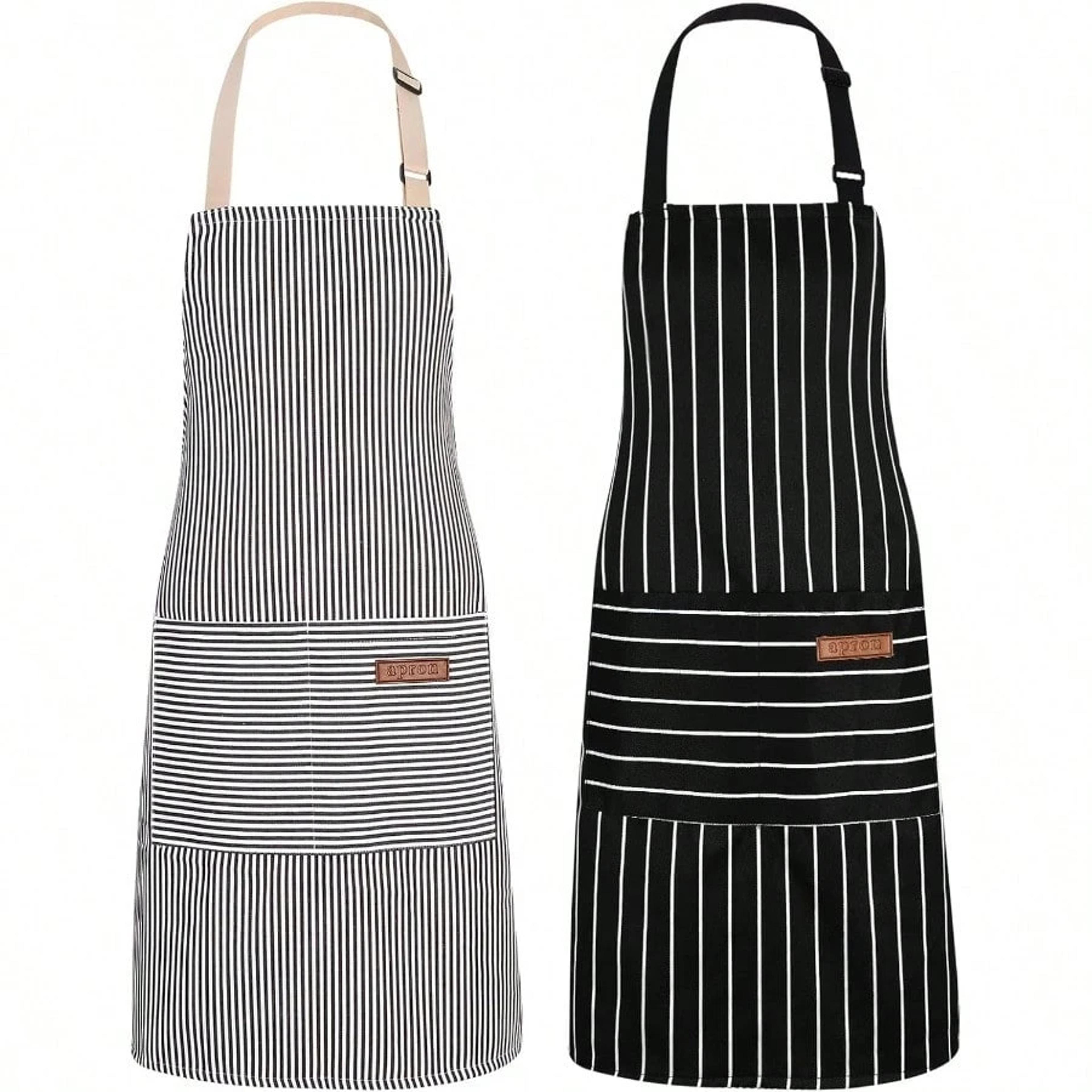 Kitchen Apron Set With Adjustable Straps And Pockets Oil Repellent Striped Chef Aprons 1
