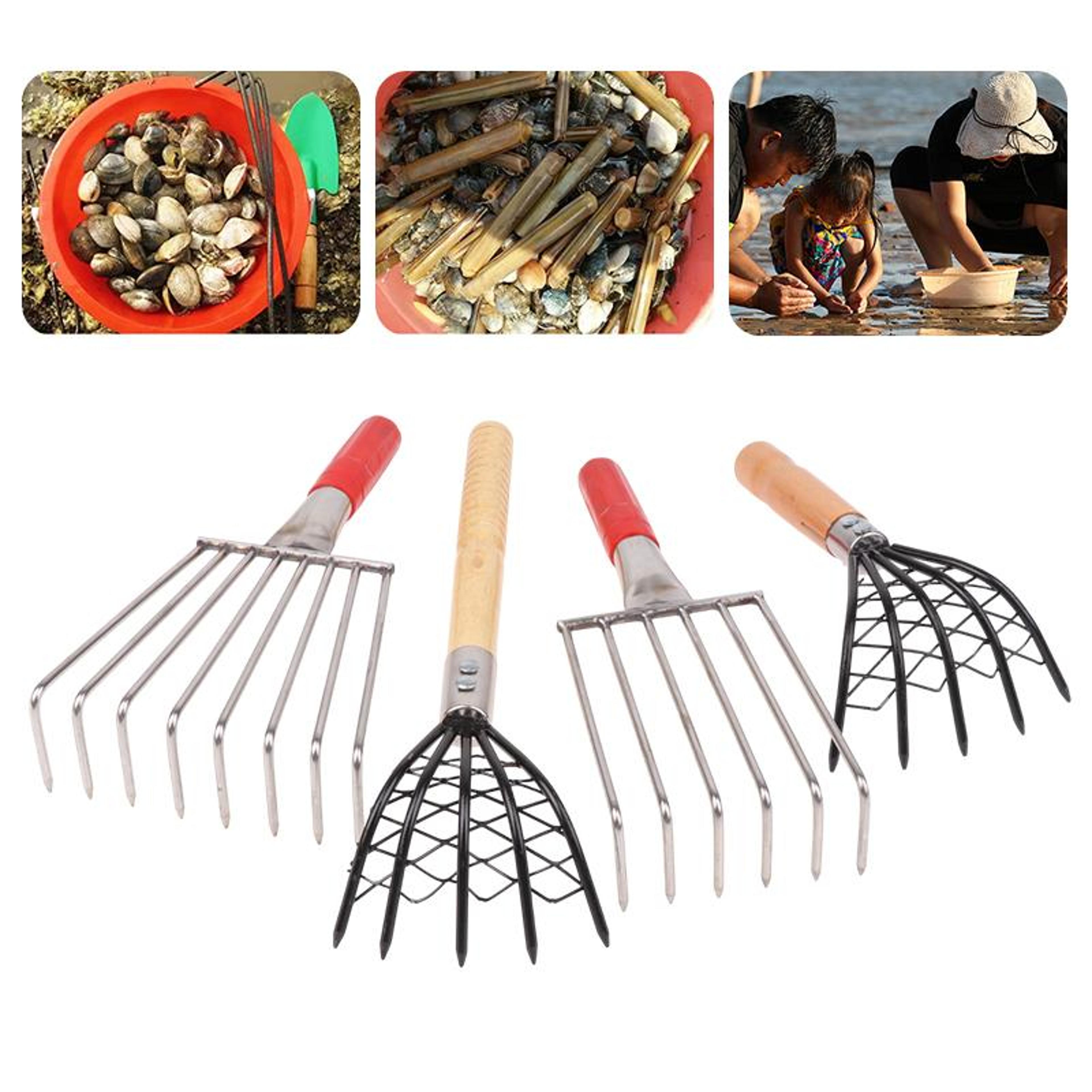 Portable Beach Clam Rake Stainless Steel Garden Hand Rake For Shell Digging Weeding  Farming 2