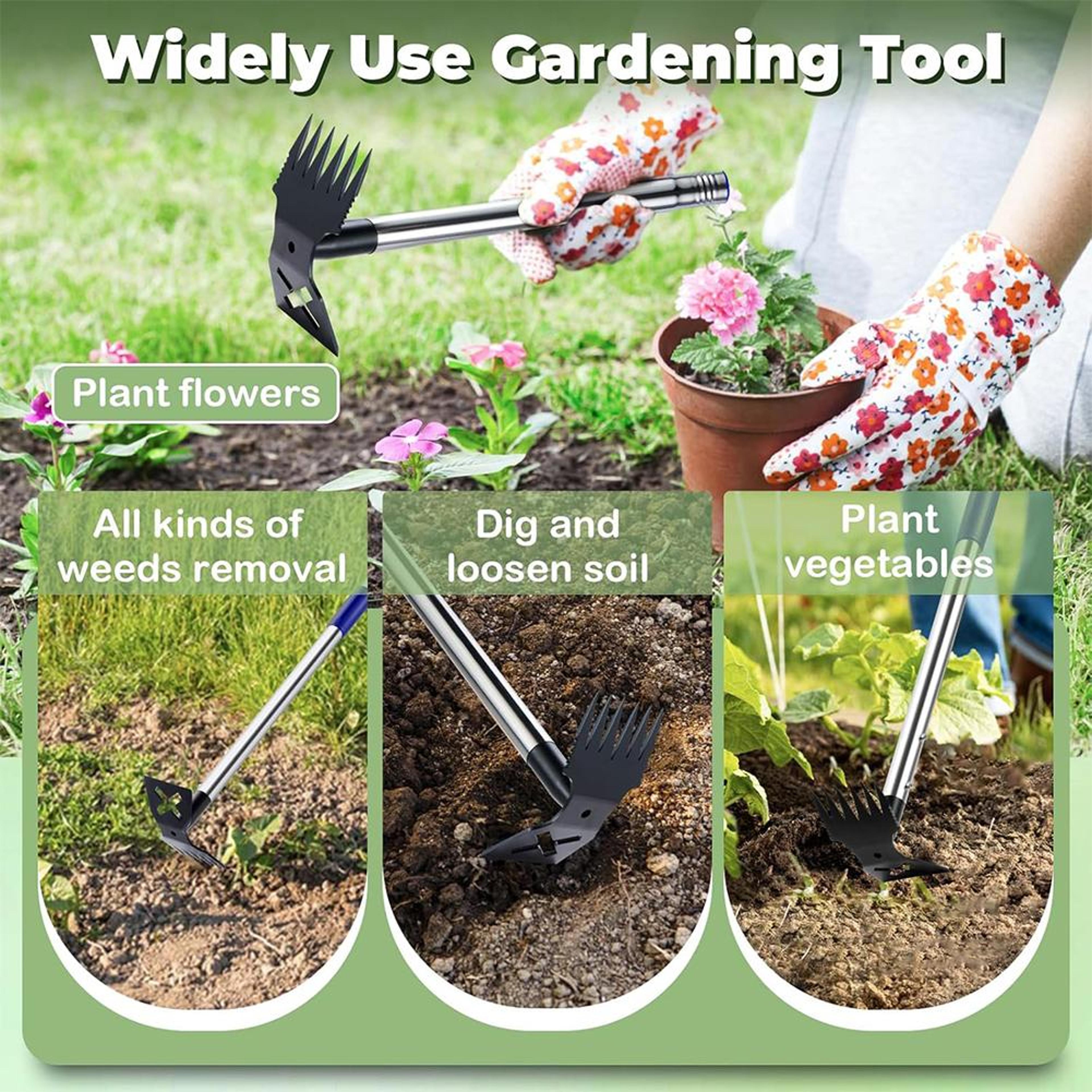 Weed Puller Tool With Long Handle Heavy Duty Garden Hoe  Weed Rake 5