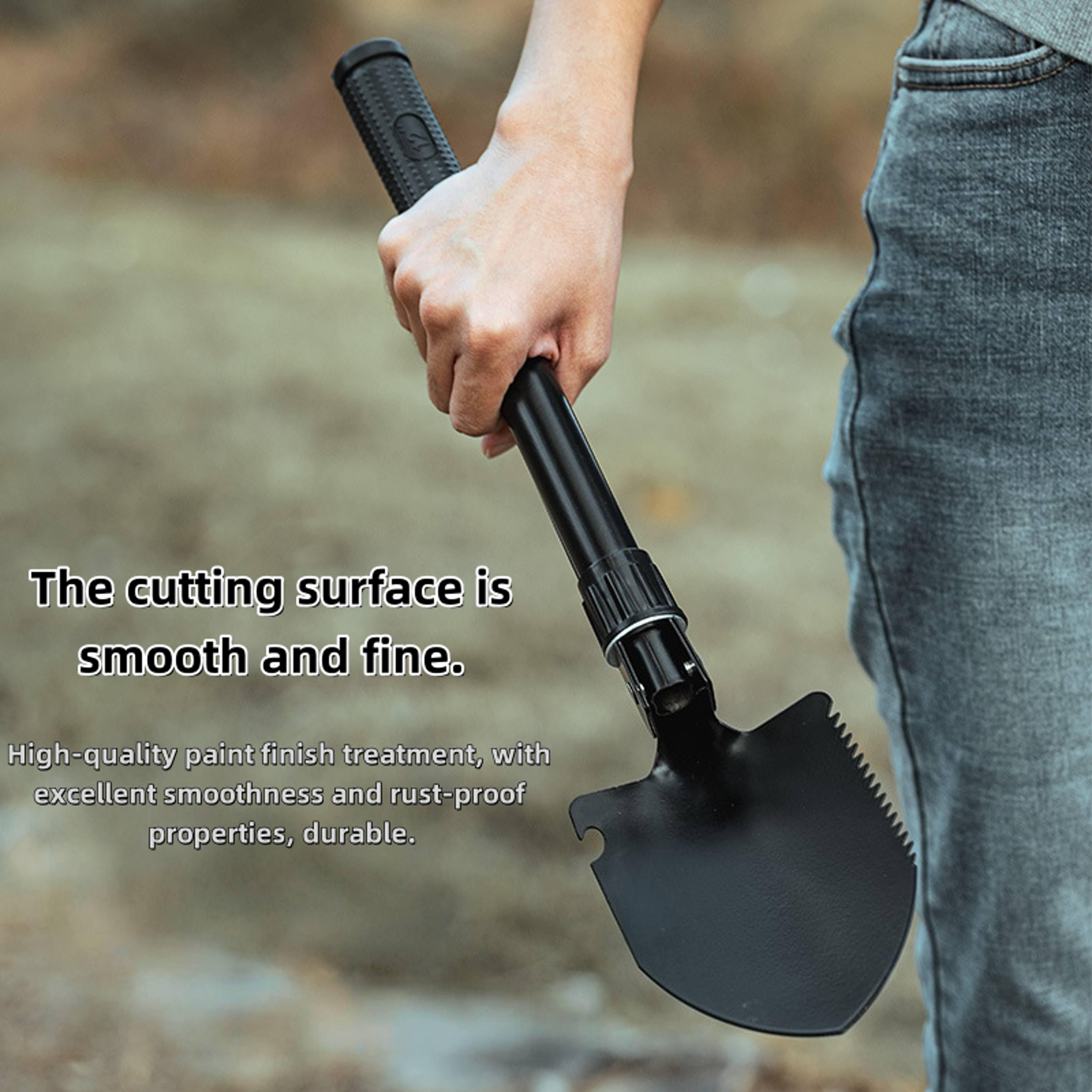 Foldable Camping Shovel With Compass Multi Function Survival Shovel For Hiking Off Road  Emergency  3