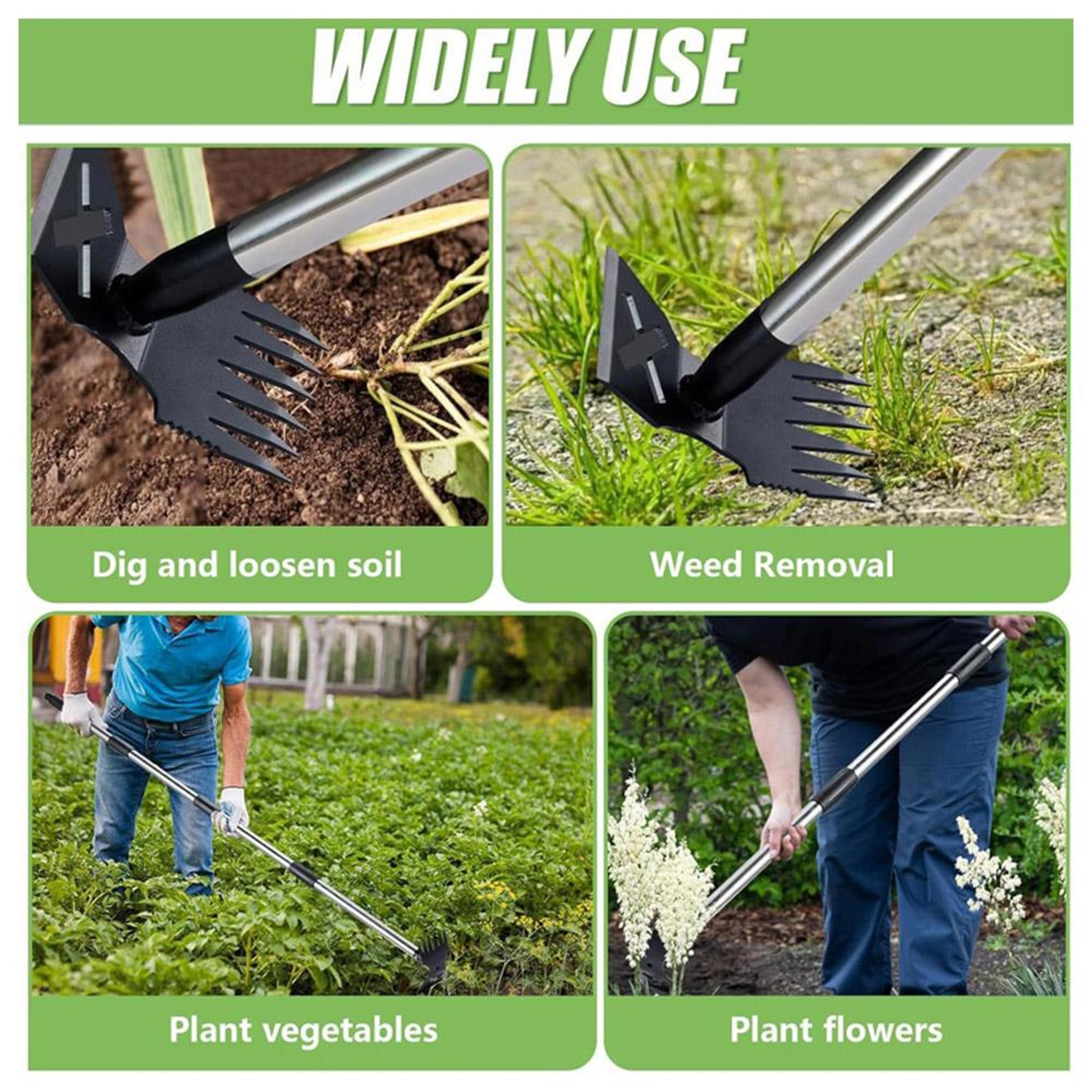 Heavy Duty Garden Hoe  Garden Cultivator With Adjustable Handle Dual Head Stirrup Weeding Tool 4