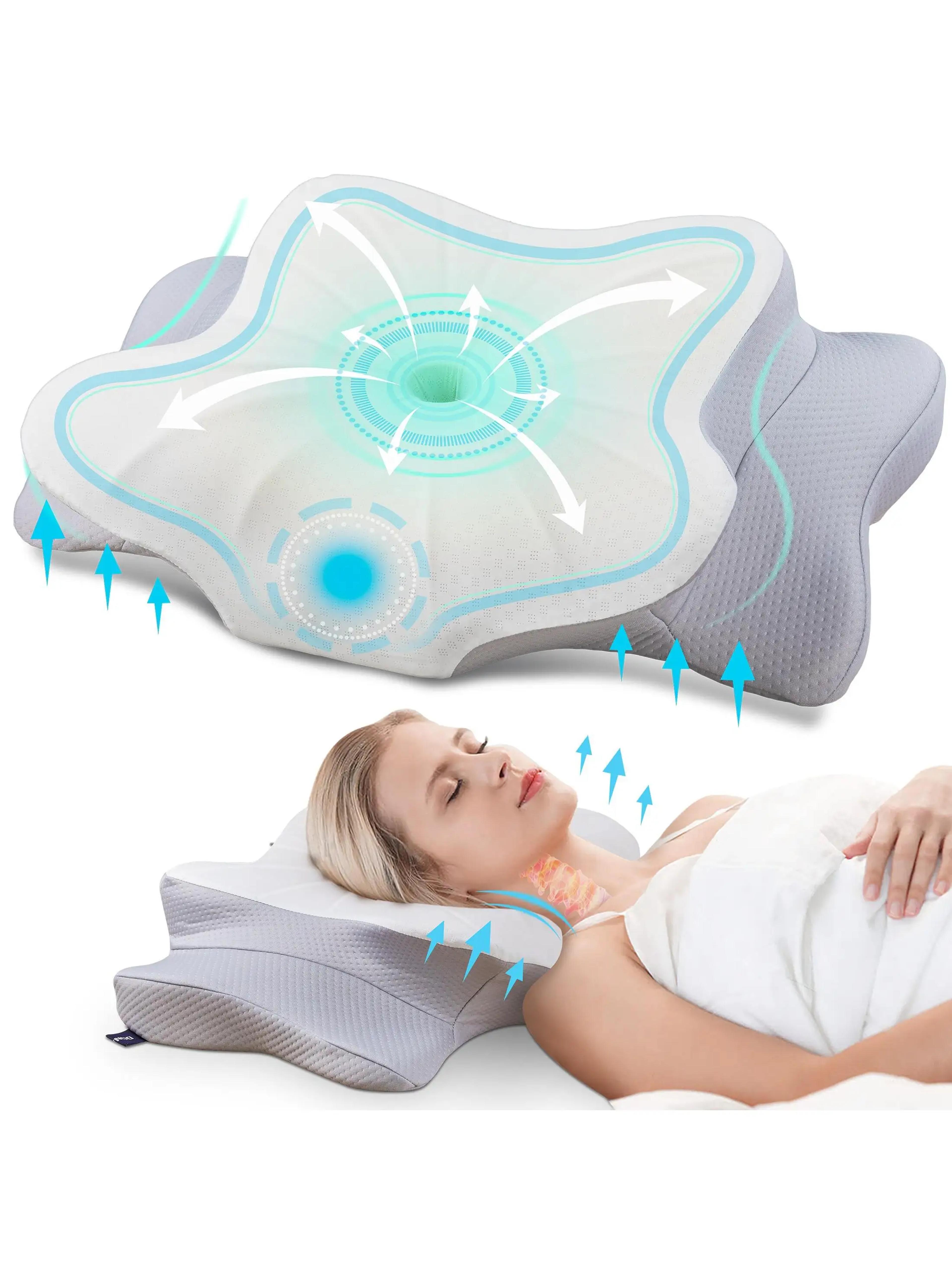 Cooling Ergonomic Neck Support Pillow Memory Foam Cervical Pillow For Pain Relief And Deep Sleep Co 7