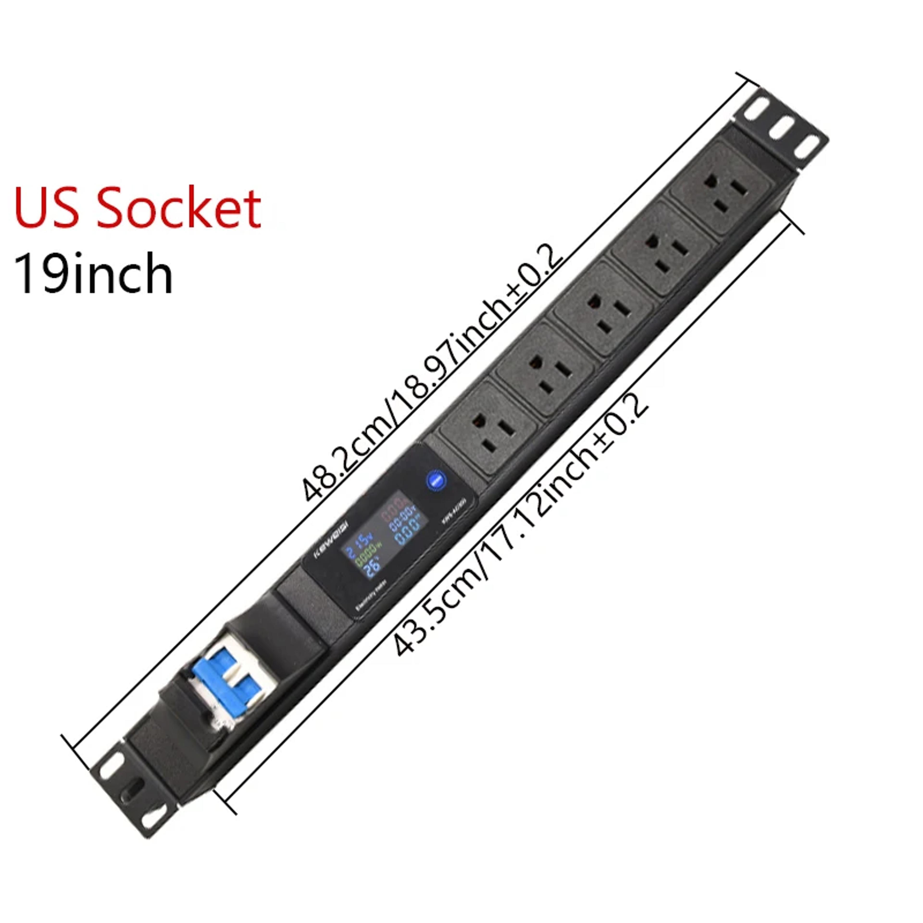 Cabinet Rack Power Strip With Digital Voltmeter  Ammeter Universal Outlet Surge Protection And Ener