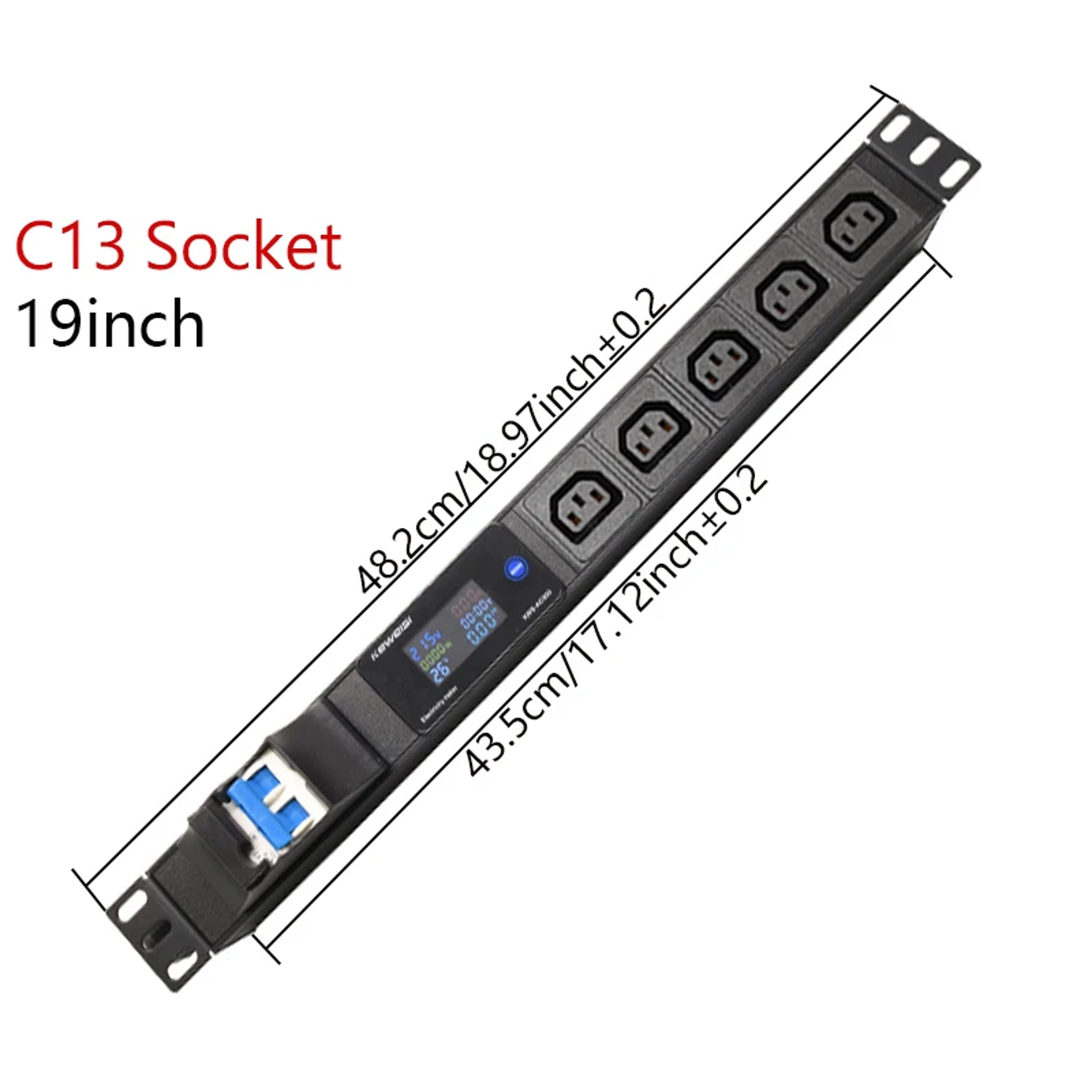 Cabinet Rack Power Strip With Digital Voltmeter  Ammeter Universal Outlet Surge Protection And Ener